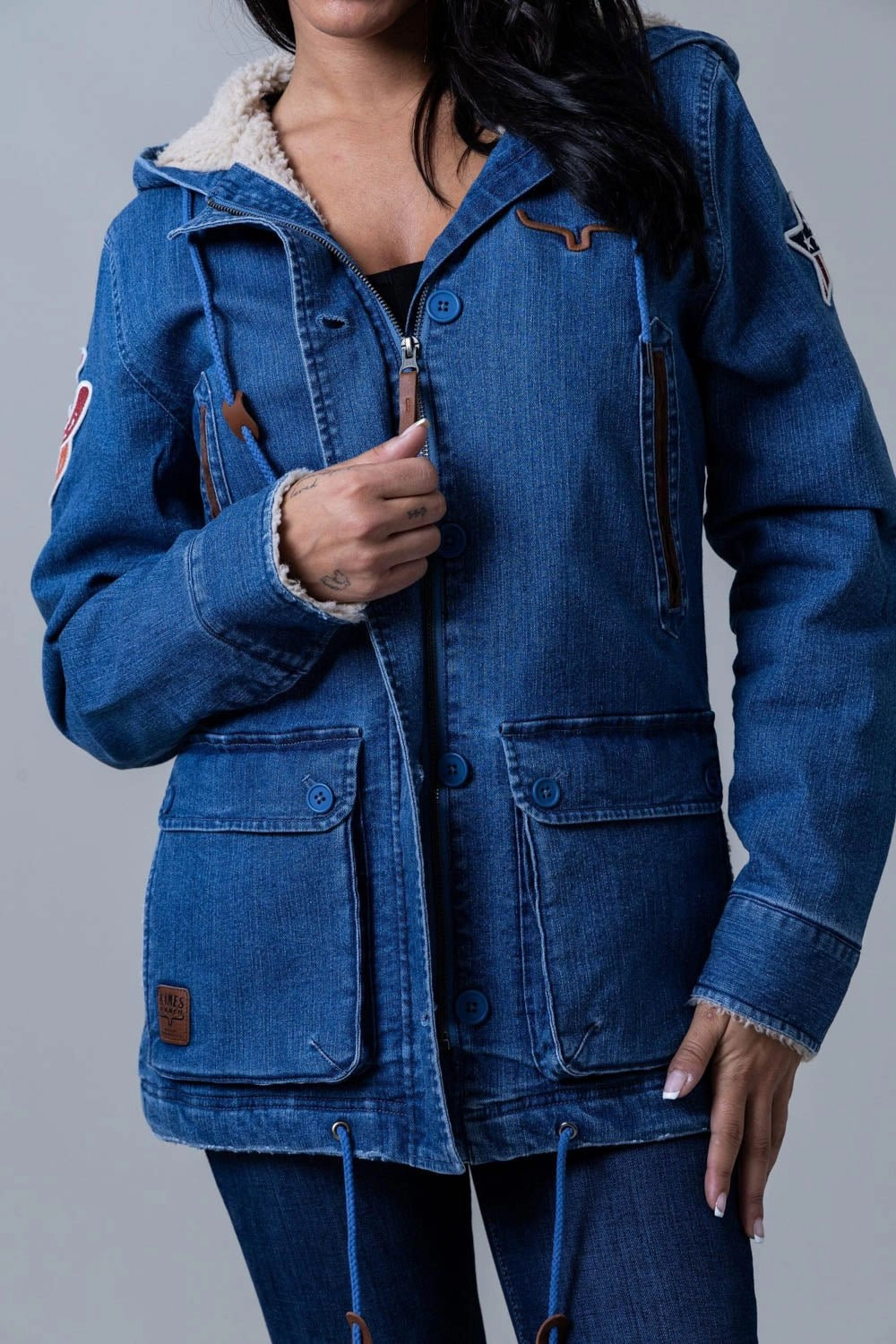 Kimes Ranch Womens AWA Light Wash Indigo Cotton Blend Cotton Jacket Stylish Chill Piece