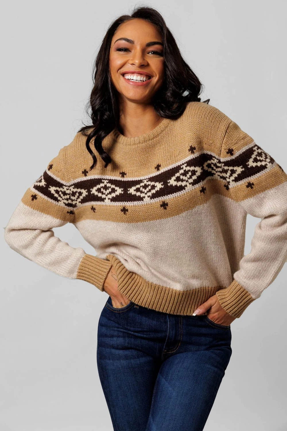 Knit Reinforced Edges Worn In Kimes Ranch Womens Chama Crew Oatmeal Wool Blend Sweater