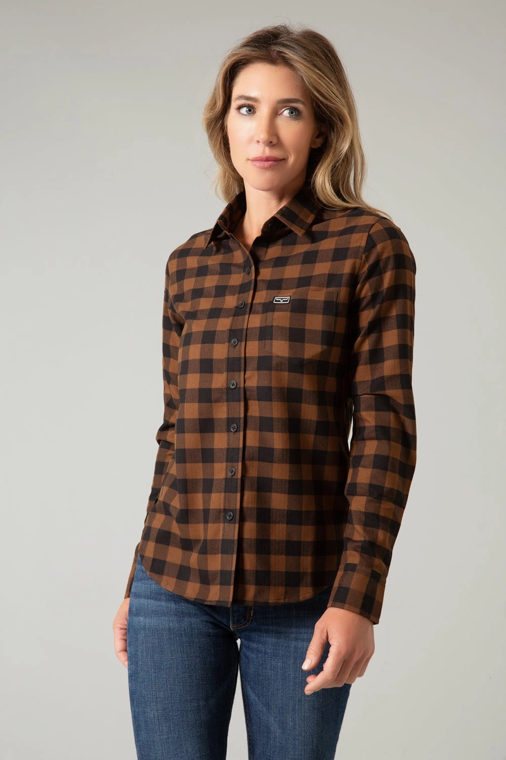 Autumn Look Kimes Ranch Womens Garrison Brown Cotton Blend L/S Shirt