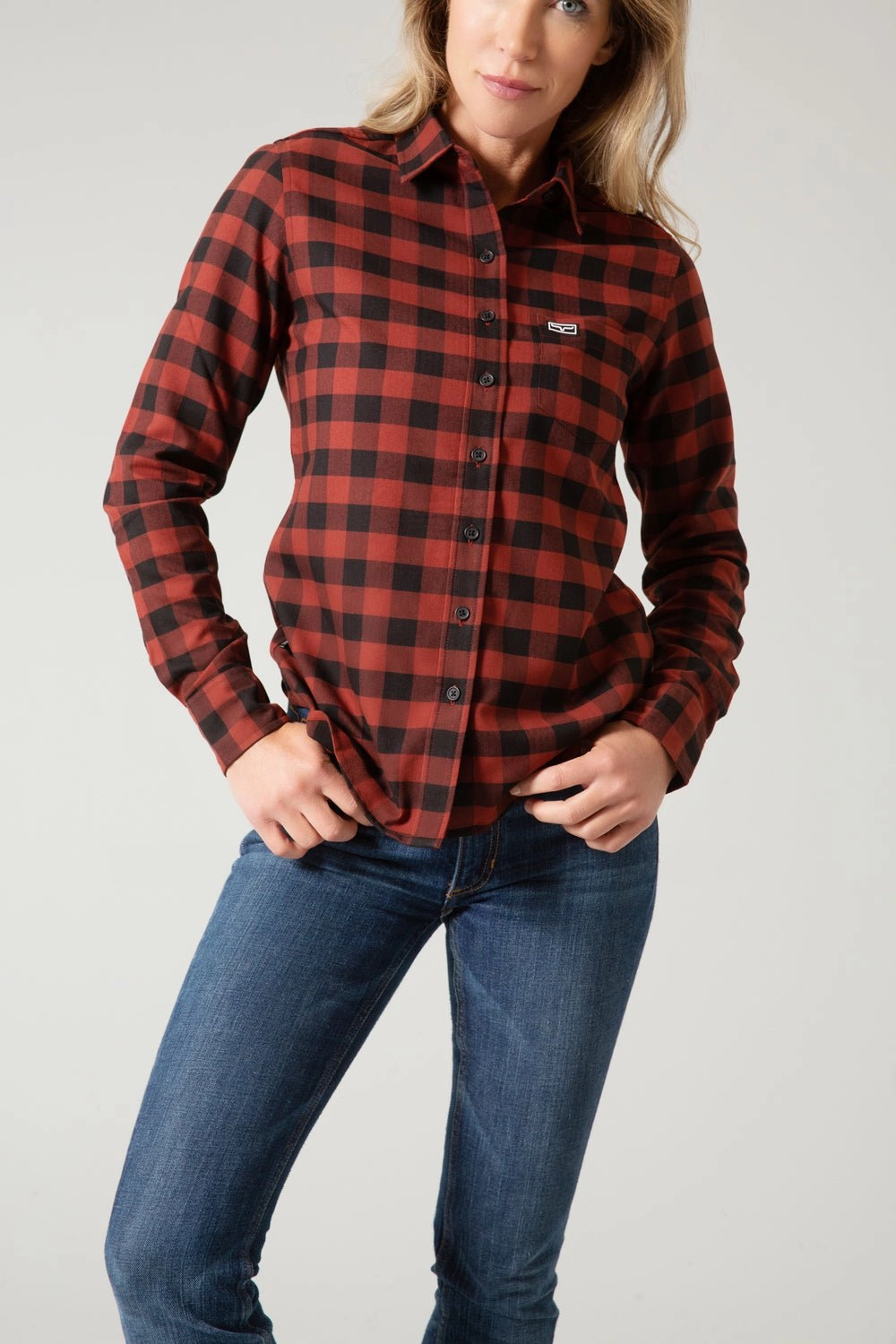 Beach Ready Kimes Ranch Womens Garrison Dark Red Cotton Blend L/S Shirt