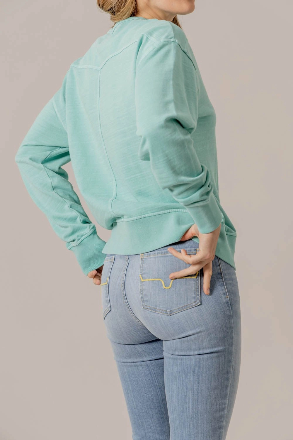 Compact Design Light Pack Option Kimes Ranch Womens Gina Turquoise Cotton Blend Sweatshirt