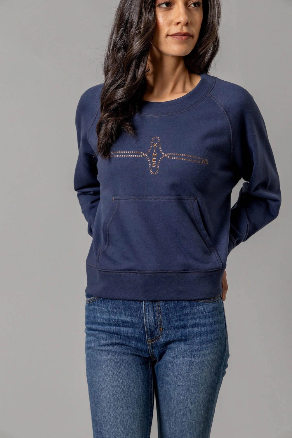 Kimes Ranch Womens Gracie Cropped Crewneck Blue Cotton Blend Sweatshirt Layered Chic