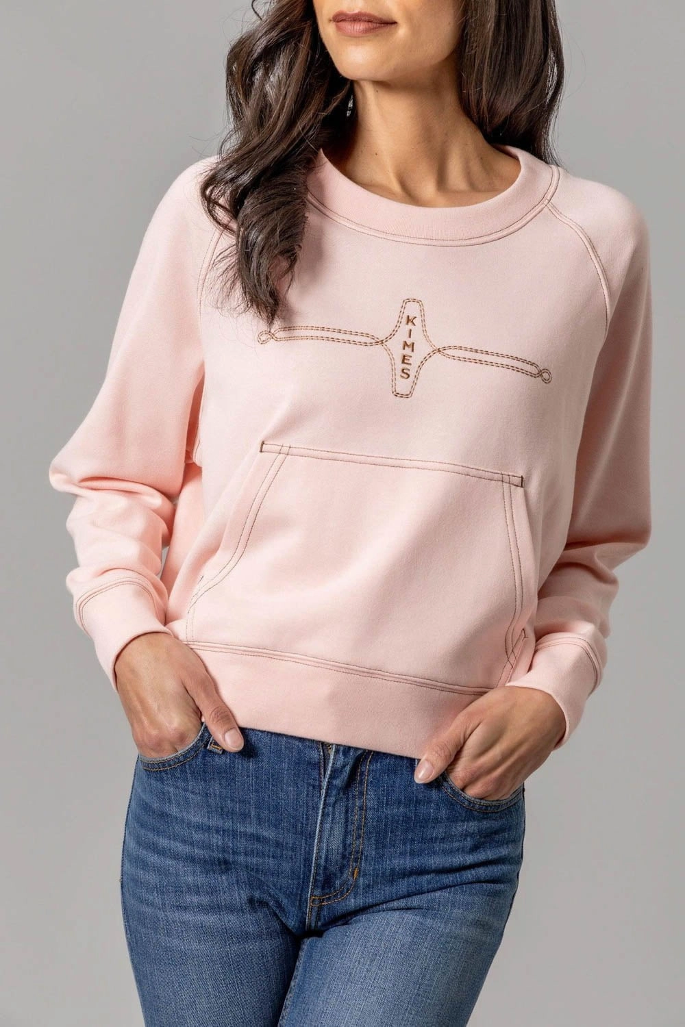 Waterproof Coating Stretch Fit Kimes Ranch Womens Gracie Cropped Crewneck Pink Cotton Blend Sweatshirt