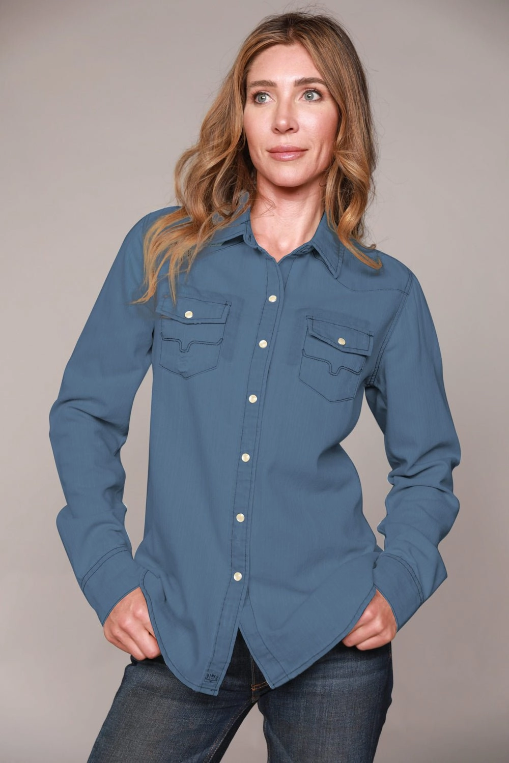 Kimes Ranch Womens Kaycee Top Dark Denim Cotton Blend L/S Shirt Comfortable Wear All-Purpose Wear