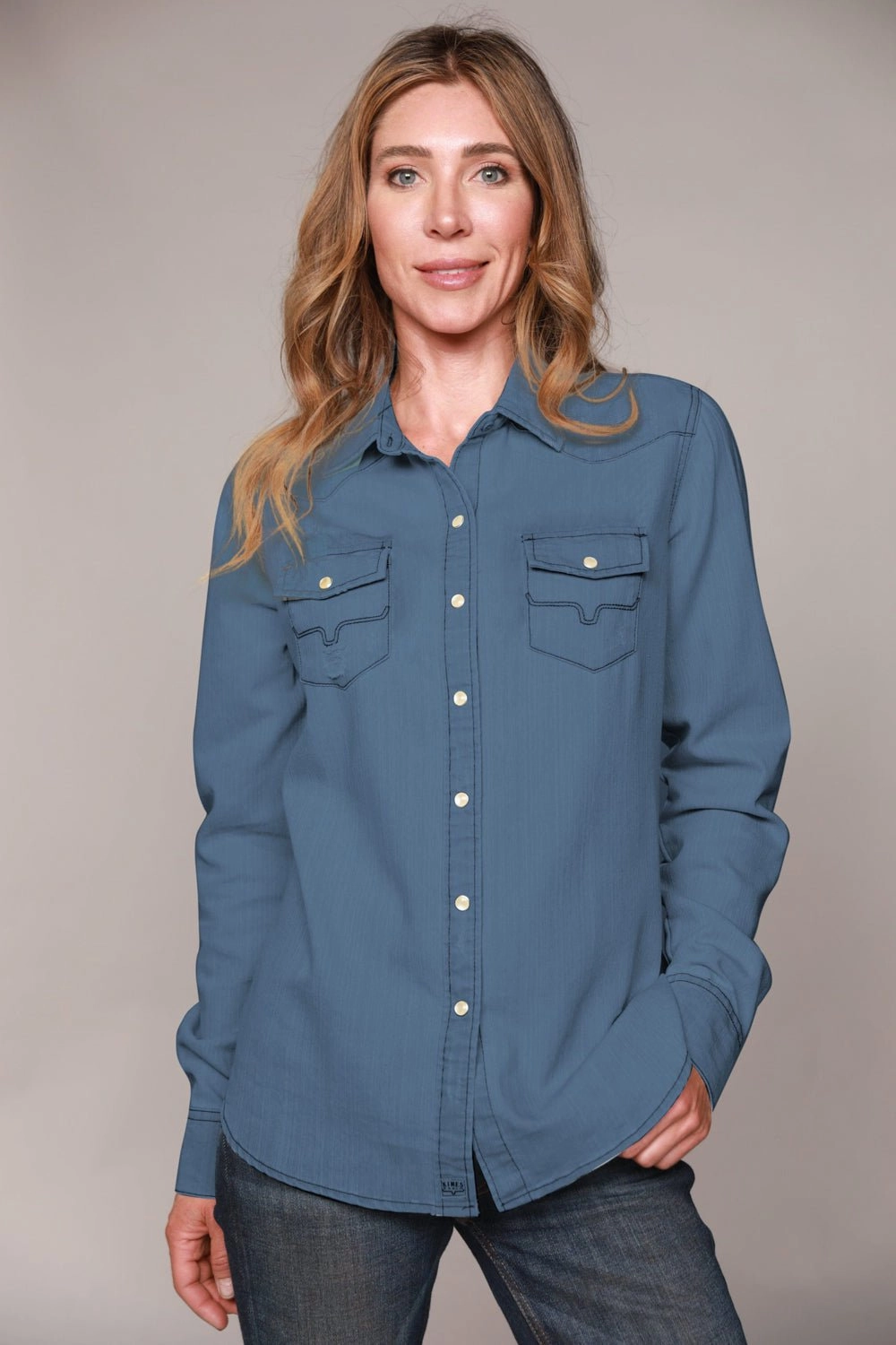 Snag Resistant Fabric Kimes Ranch Womens Kaycee Top Dark Denim Cotton Blend L/S Shirt