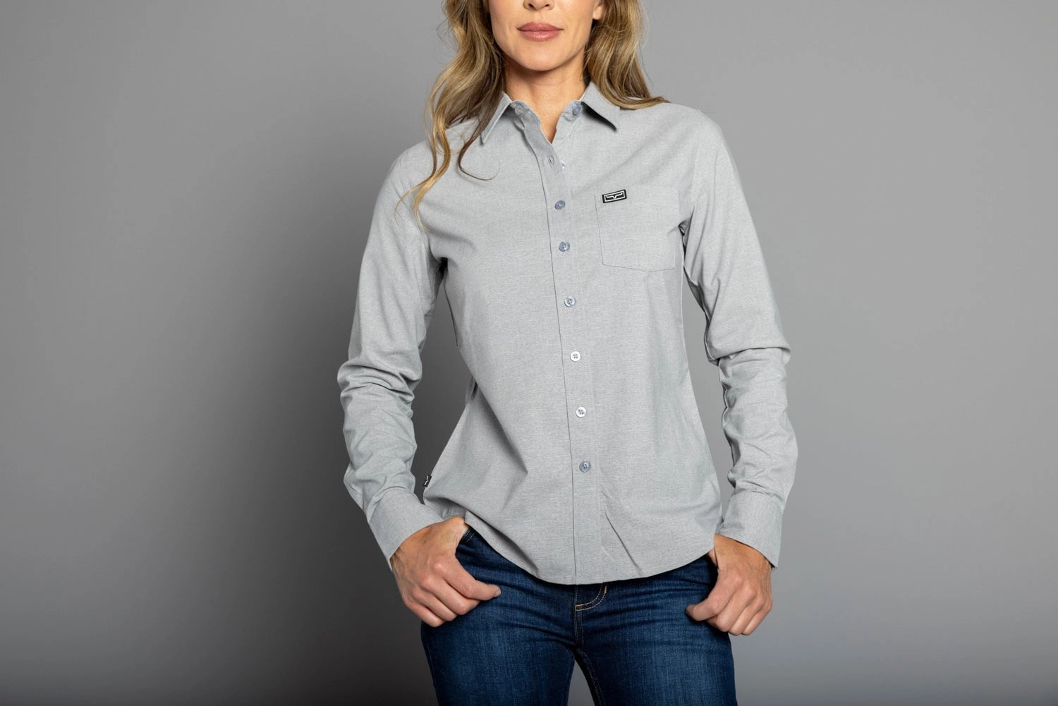 Wrinkle Free Care Trendy Outfit Kimes Ranch Womens Linville Solid Silver Cotton Blend L/S Shirt