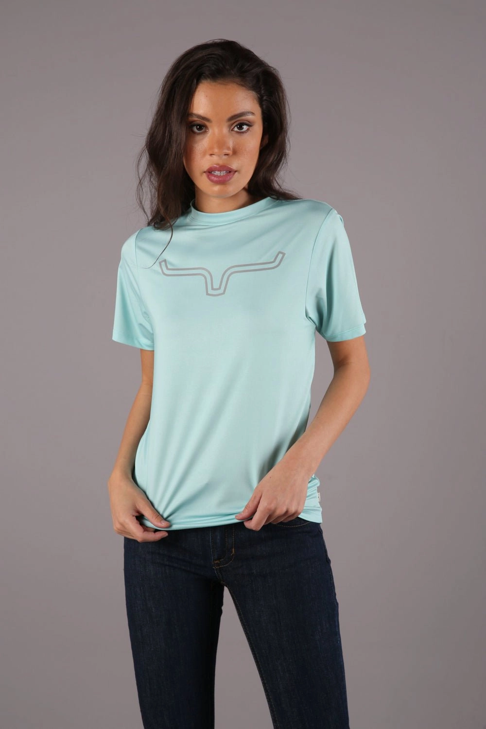Essential Wardrobe Kimes Ranch Womens Outlier Tech Tee Aqua Cotton Blend S/S T-Shirt