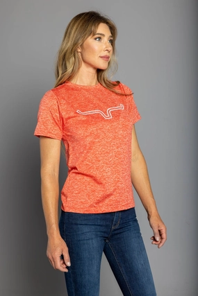 Kimes Ranch Womens Outlier Tech Tee Baked Apple Heather Cotton Blend S/S T-Shirt Tagless label Winter Essentials