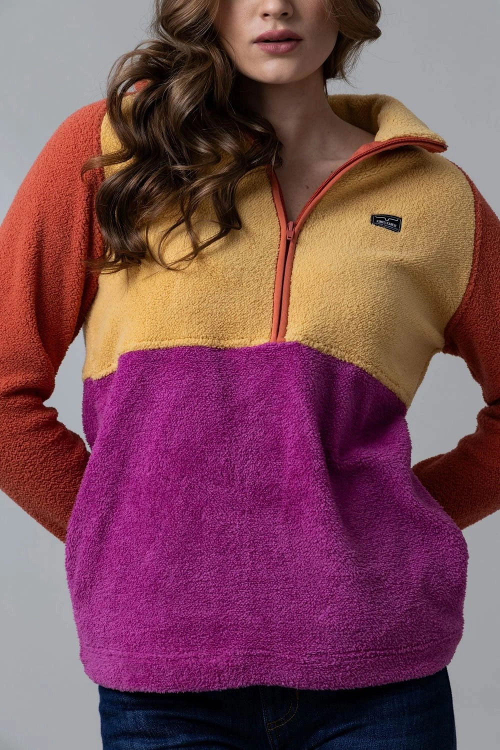 Kimes Ranch Womens Roswell Polar Burnt Orange 100% Polyester Fleece Jacket Modern Drop Tail Hem