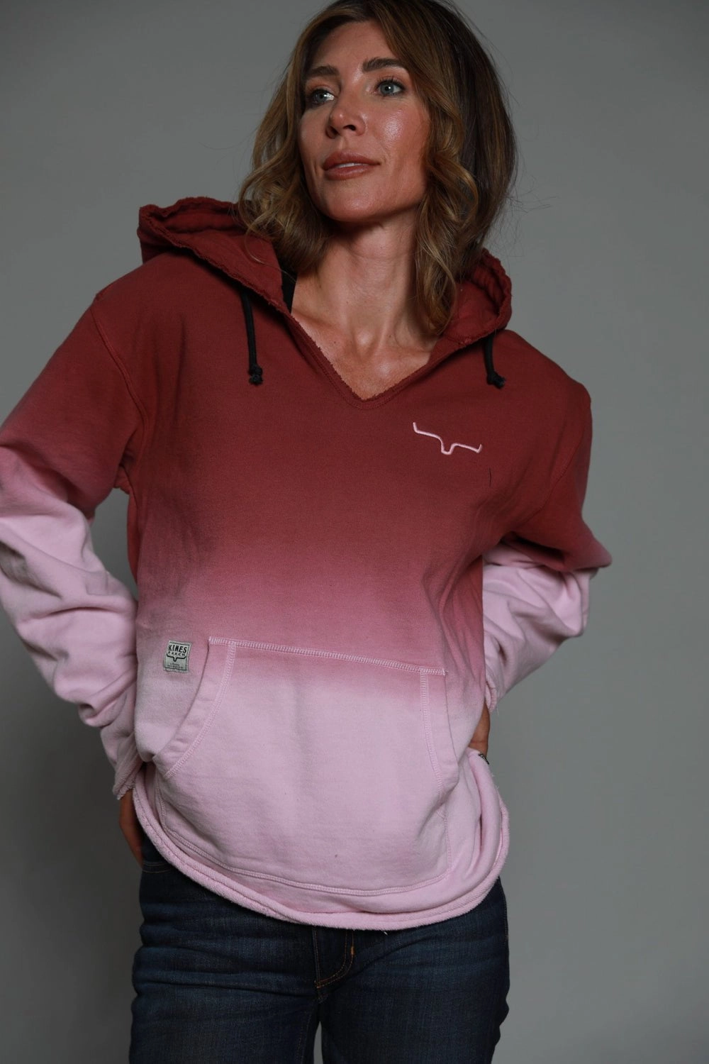 Outdoor Style Staple Kimes Ranch Womens Santa Fe Fleece Dark Red 100% Cotton L/S Hoodie