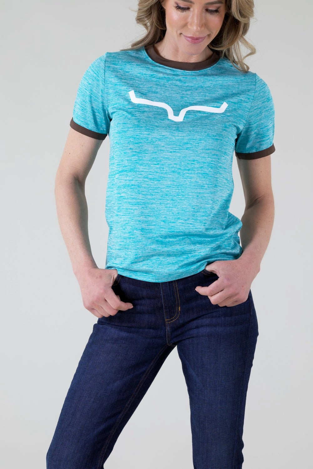 Designer Touch Kimes Ranch Womens Steadfast Ringer Tee Teal Poly/Spandex S/S T-Shirt