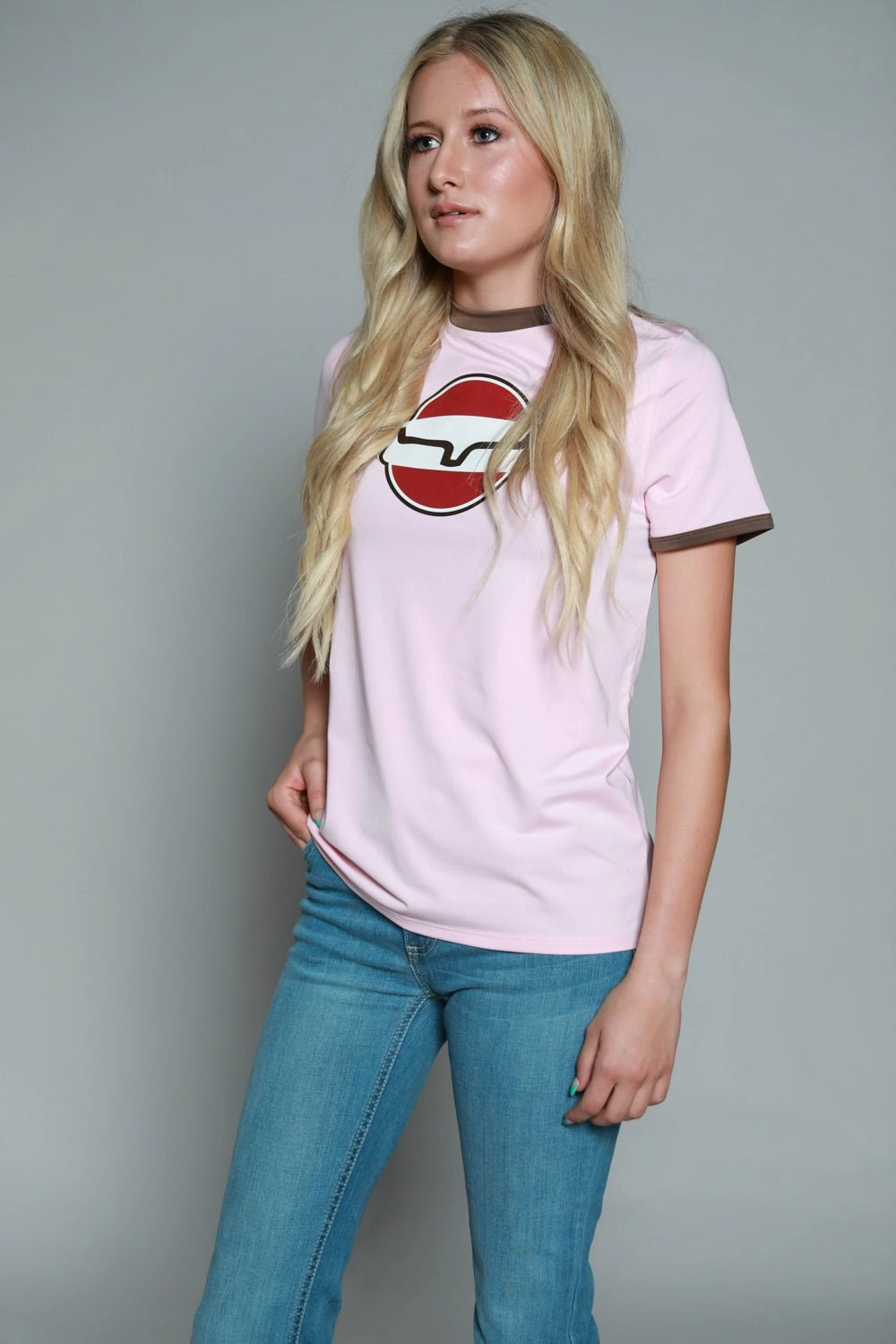 Earthy Palette Kimes Ranch Womens Union Made Ringer Tee Blush Polyester S/S T-Shirt