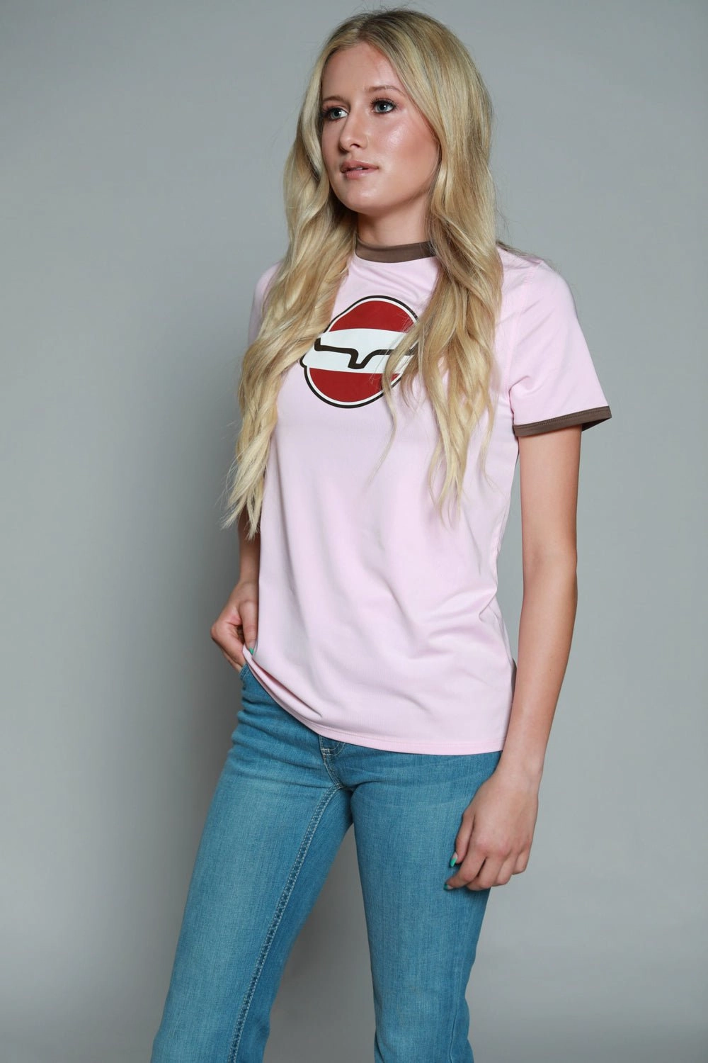 Kimes Ranch Womens Union Made Ringer Tee Blush Polyester S/S T-Shirt Premium Quality