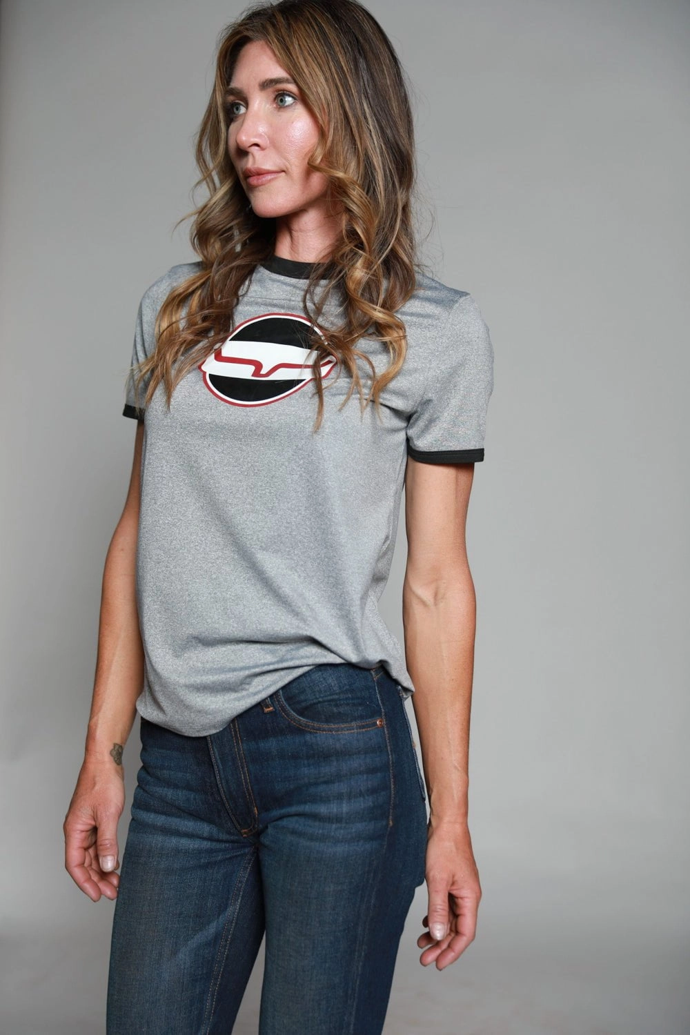 Urban Fashion Kimes Ranch Womens Union Made Ringer Tee Grey Polyester S/S T-Shirt