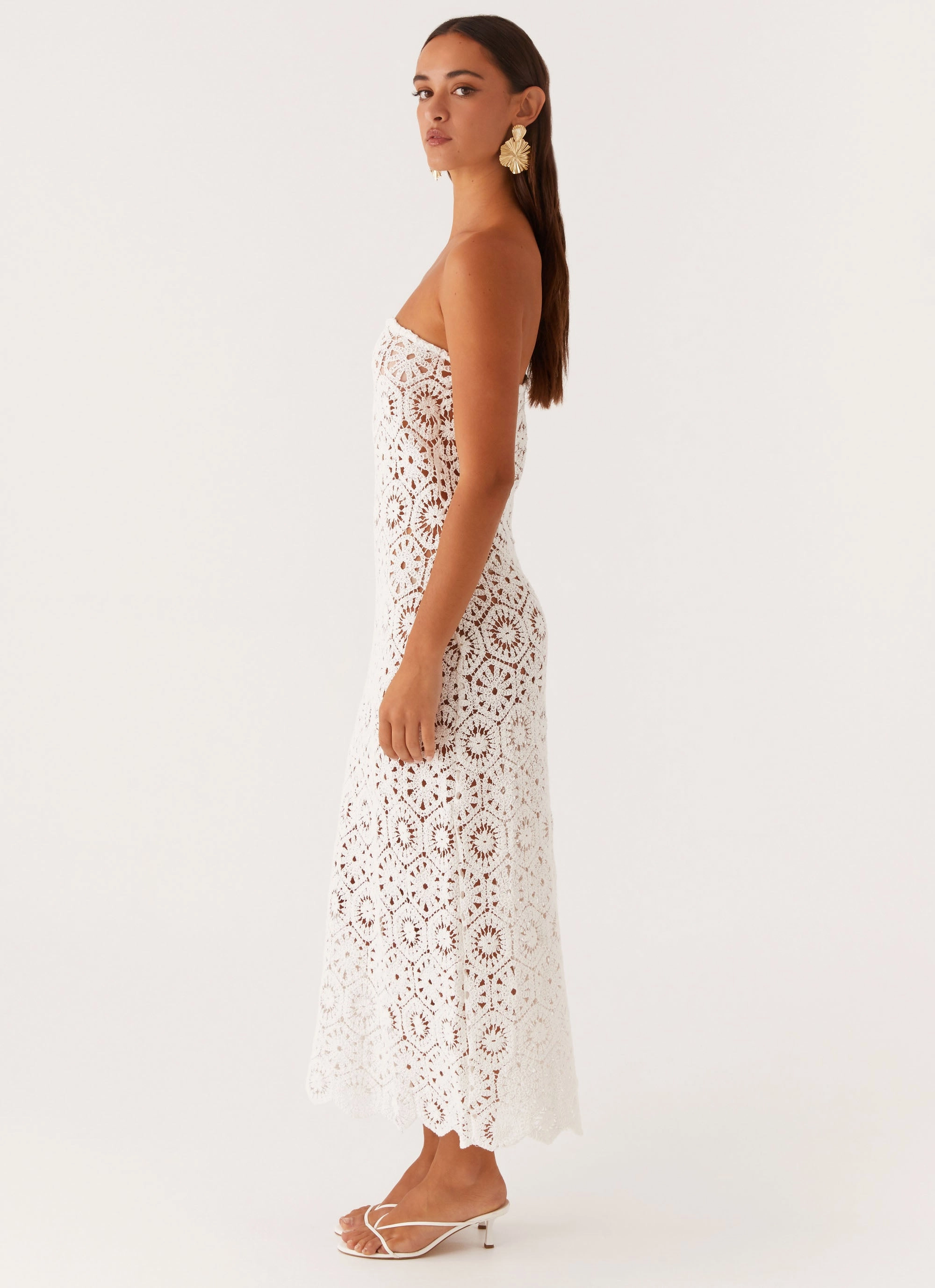 Kingsly Crochet Maxi Dress - White Sleek Outerwear