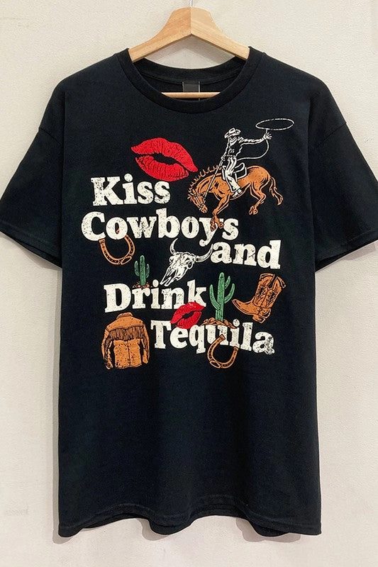 Full Coverage Fit Quick-Dry Fabric Kiss Cowboys Graphic Tee S-XL
