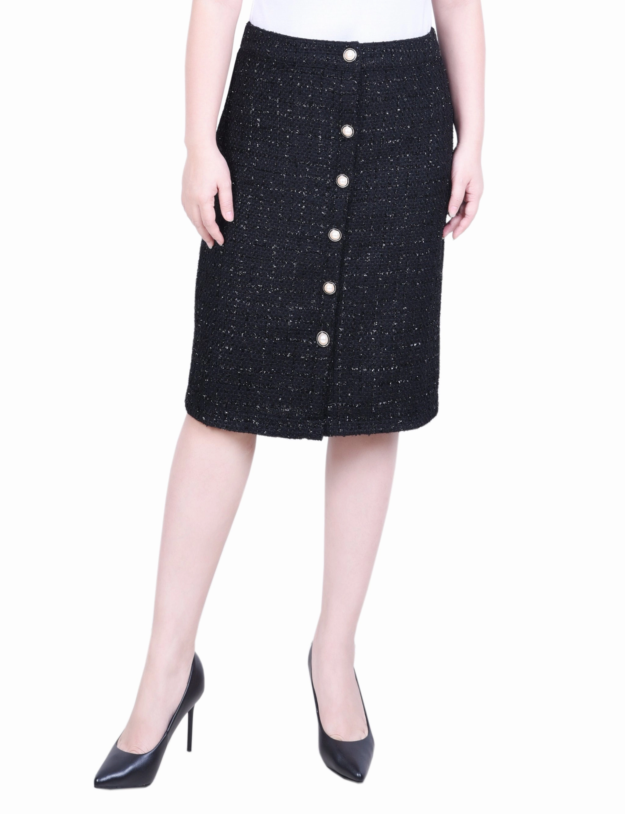 Knee Length Slim Tweed Knit Skirt Stylist Pick Flexible Knit