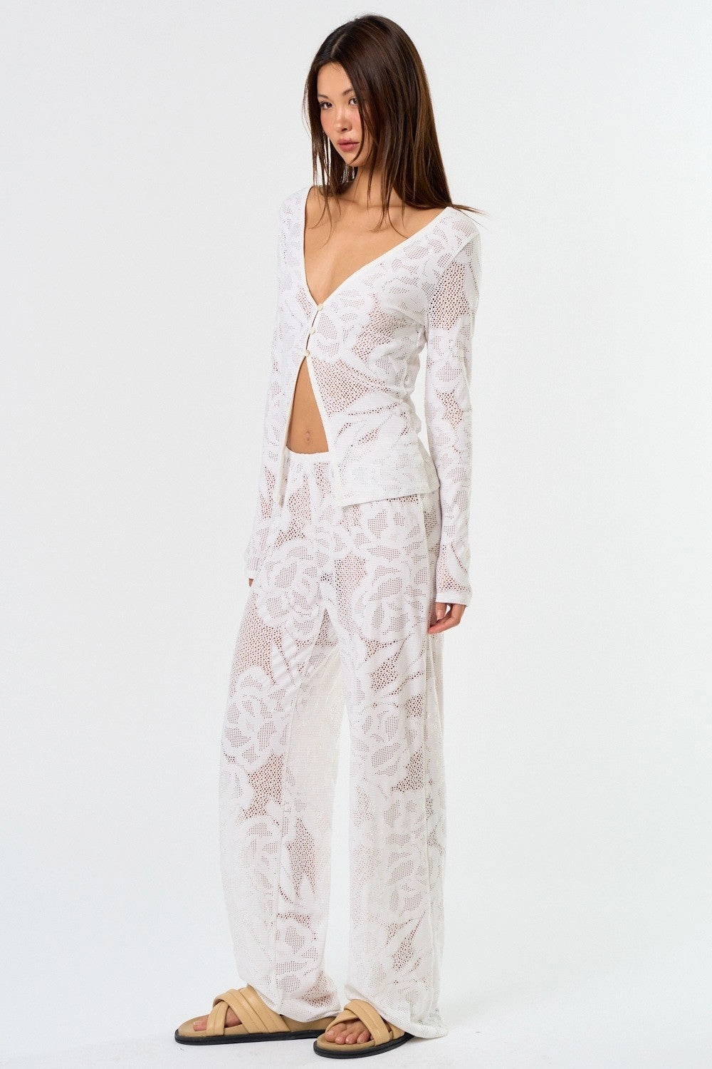 Lace Cover Up Pants - White Soft and Cozy All Day Fit