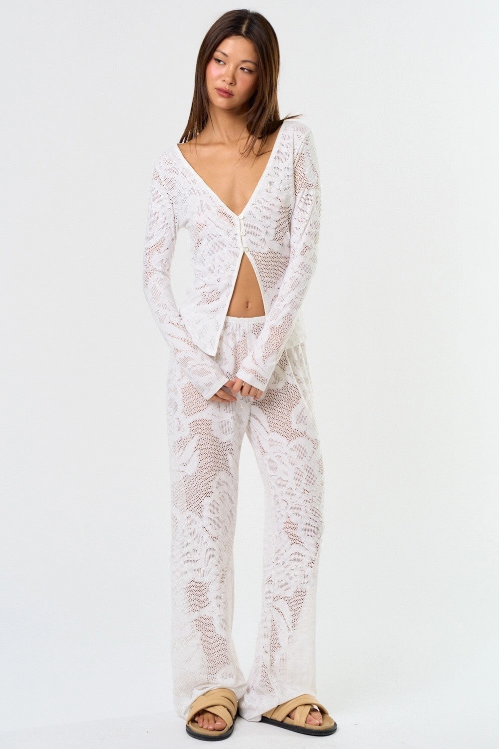 Lace Cover Up Pants - White NoBuckleDesign
