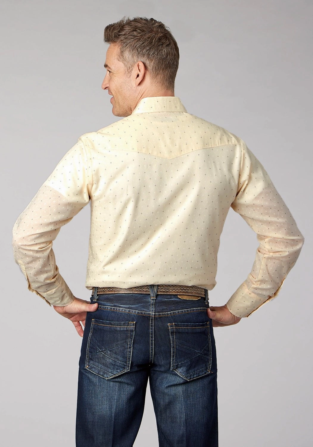 Recycled Polyester Blend Roper Mens 2067 Diamond Wallpaper White Cotton Blend L/S Shirt