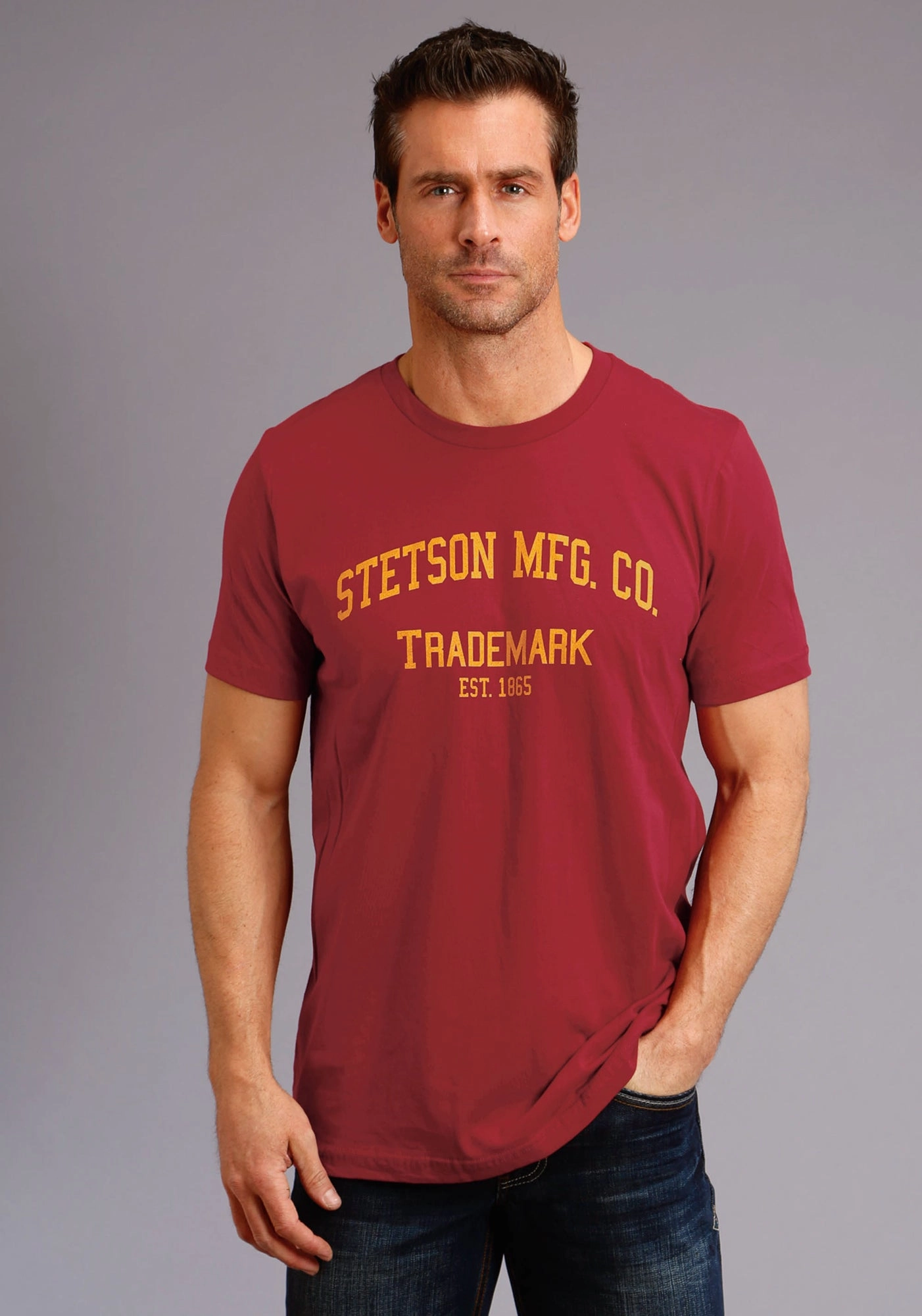 Stetson Unisex Red 100% Cotton MFG CO S/S T-Shirt Relaxed Style