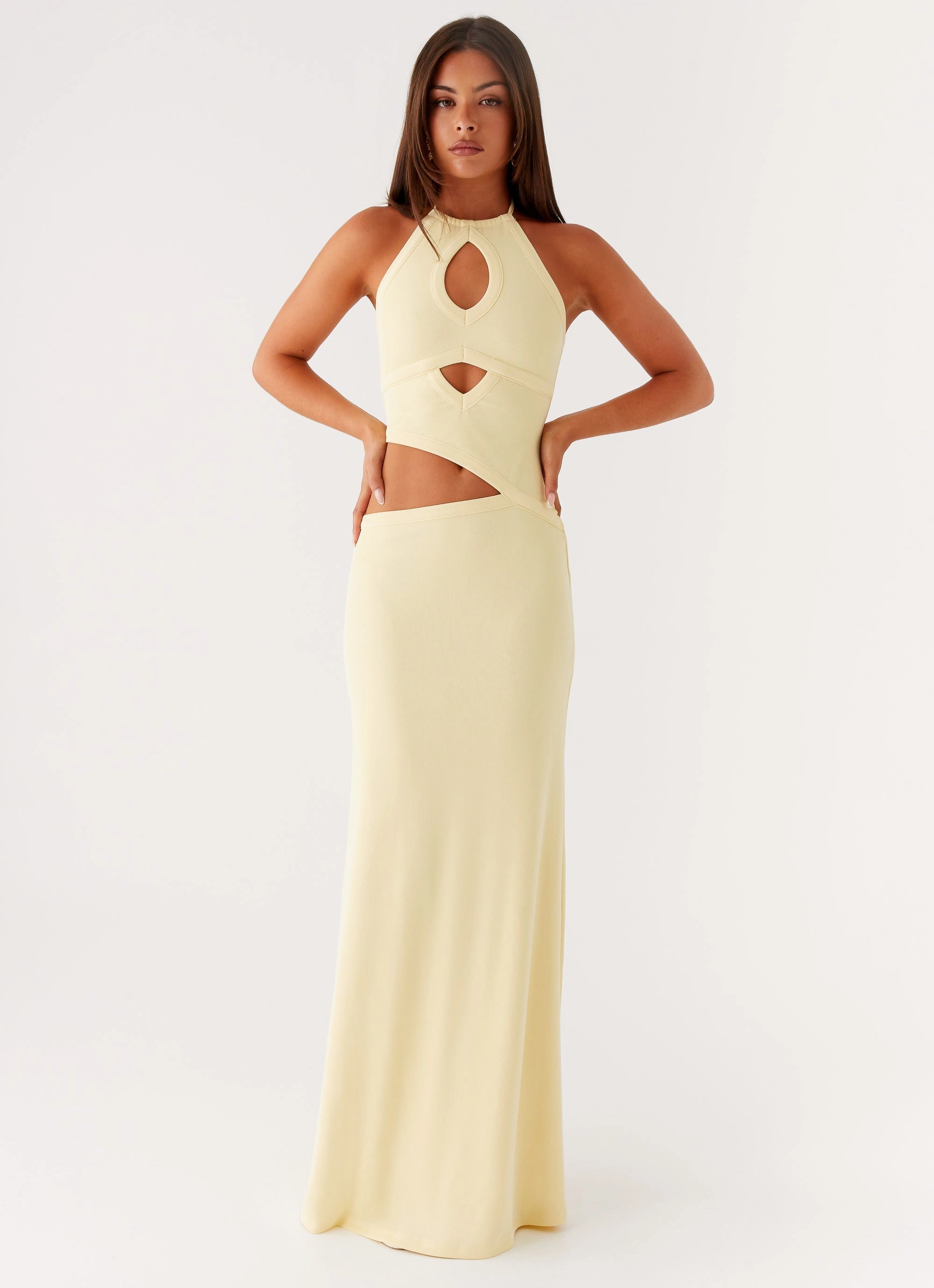 Lanah Cut Out Maxi Dress - Yellow Weekend Casual Long Sleeve Jacket