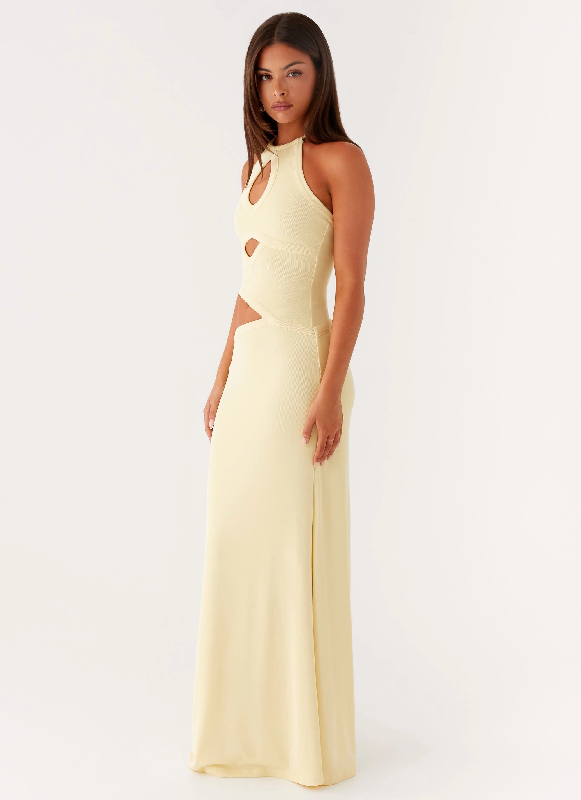 Slim Tailored Lanah Cut Out Maxi Dress - Yellow