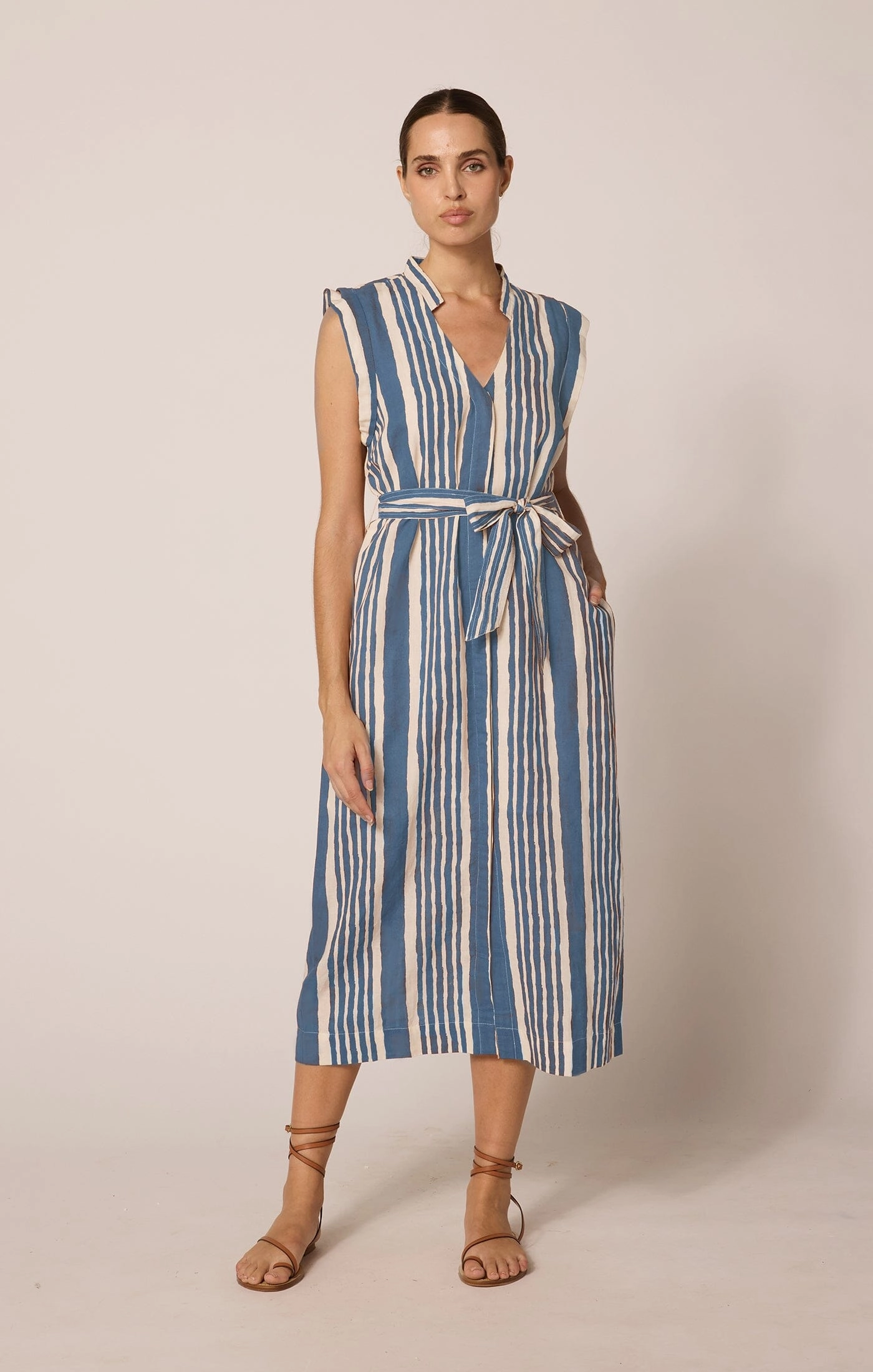 Lani Midi Dress | Vecchio Stripe Blue Soft Feel Pop Texture