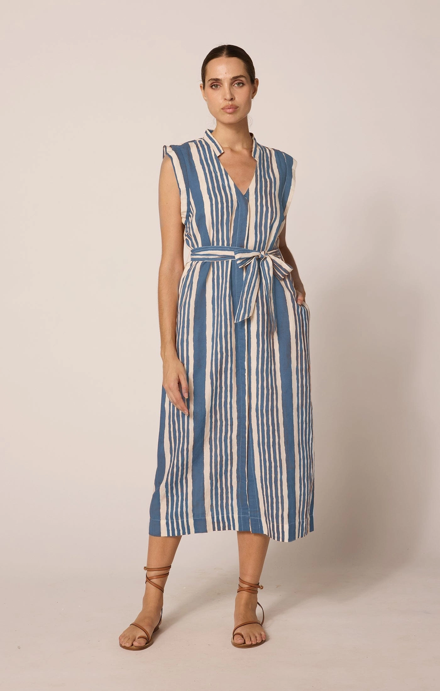 Chic and Simple Lani Midi Dress | Vecchio Stripe Blue