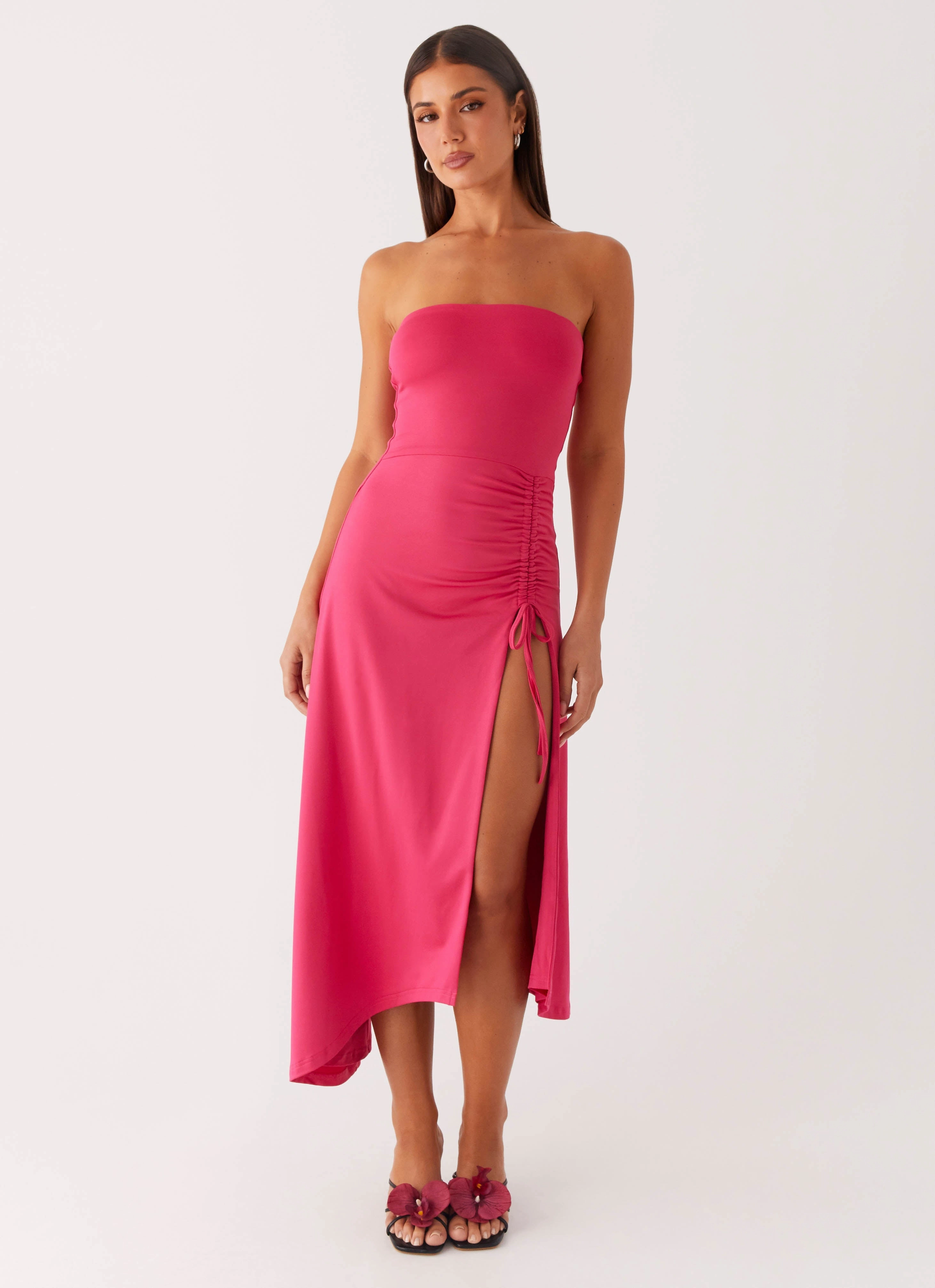 Laoise Midi Dress - Hot Pink Stud-Detail Shape Retention