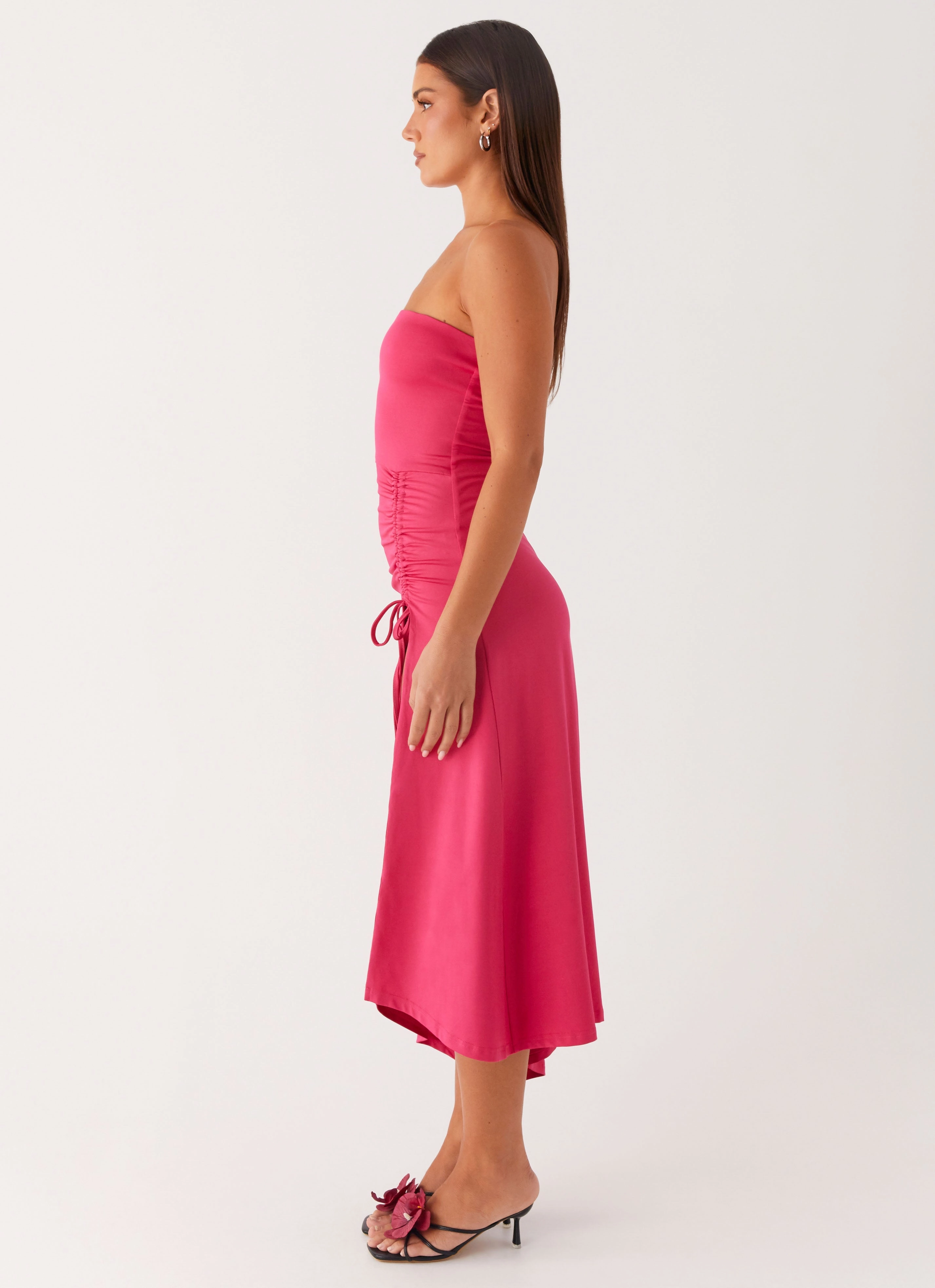 Laoise Midi Dress - Hot Pink Feminine Energy Pearl-Detail