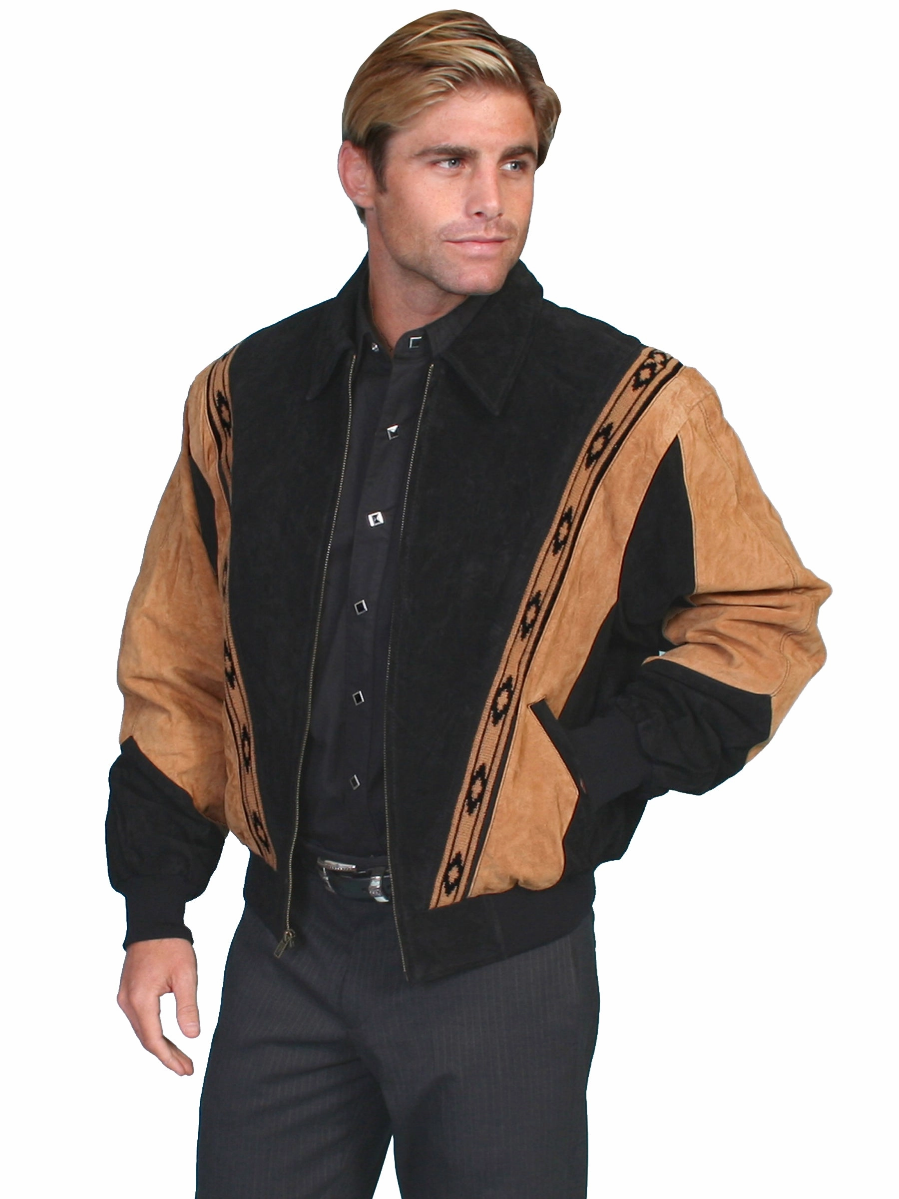 Scully Leather Mens Western Boar Suede Rodeo Jacket Black Roll up sleeves Fashion Forward Layer