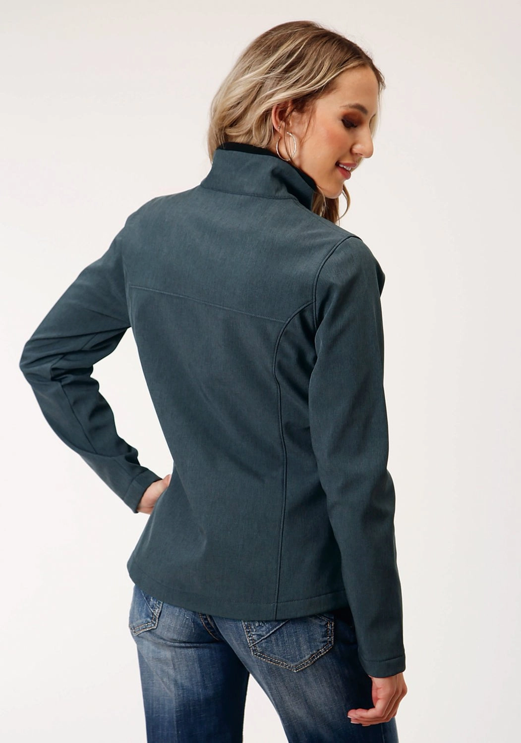 Wrinkle Free Fabric Sleek Layer Look Roper Womens Zip Grey Polyester Softshell Jacket