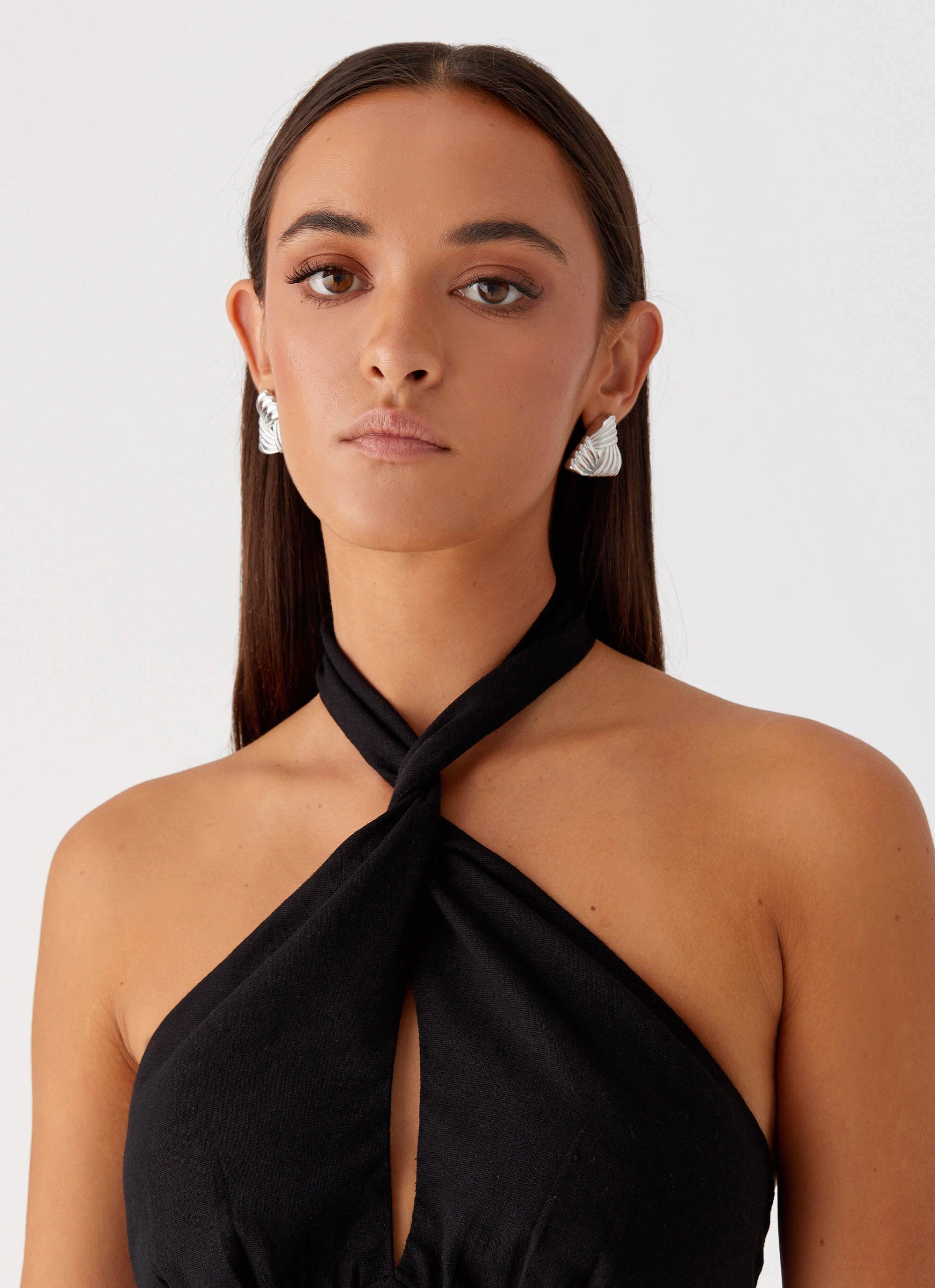 Bright-Hue Basic Cool Sabine Linen Mini Dress - Black