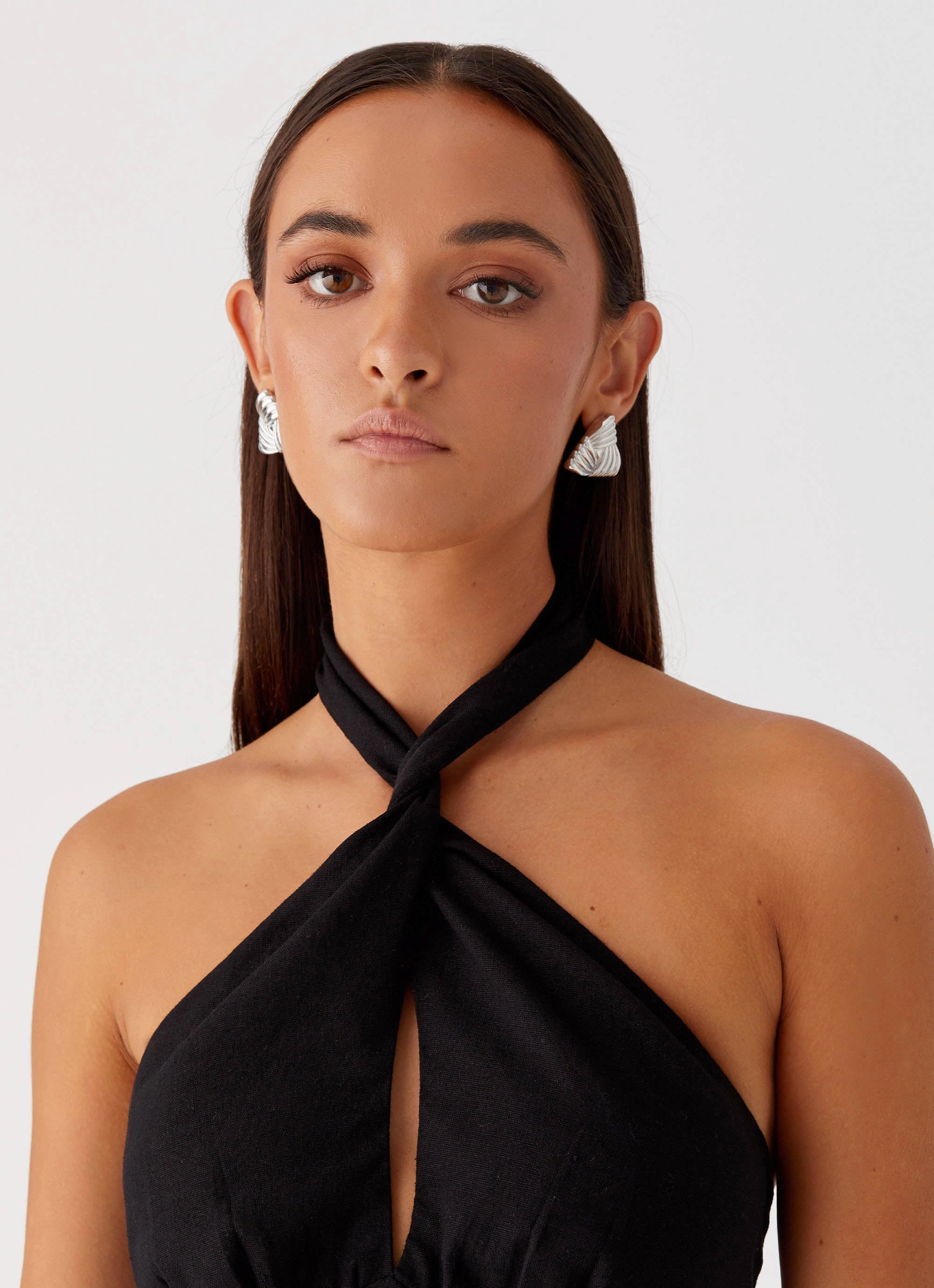 Sabine Linen Mini Dress - Black Back Detail ConvertibleNeckline