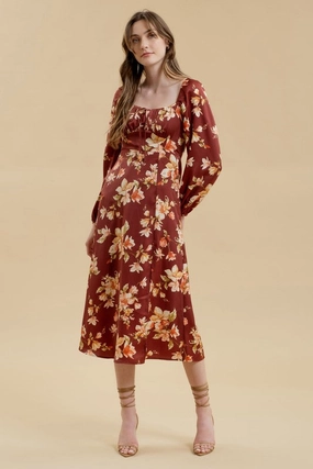 LAURIE FLORAL LONG SLEEVE SPLIT THIGH MIDI DRESS Grab Now