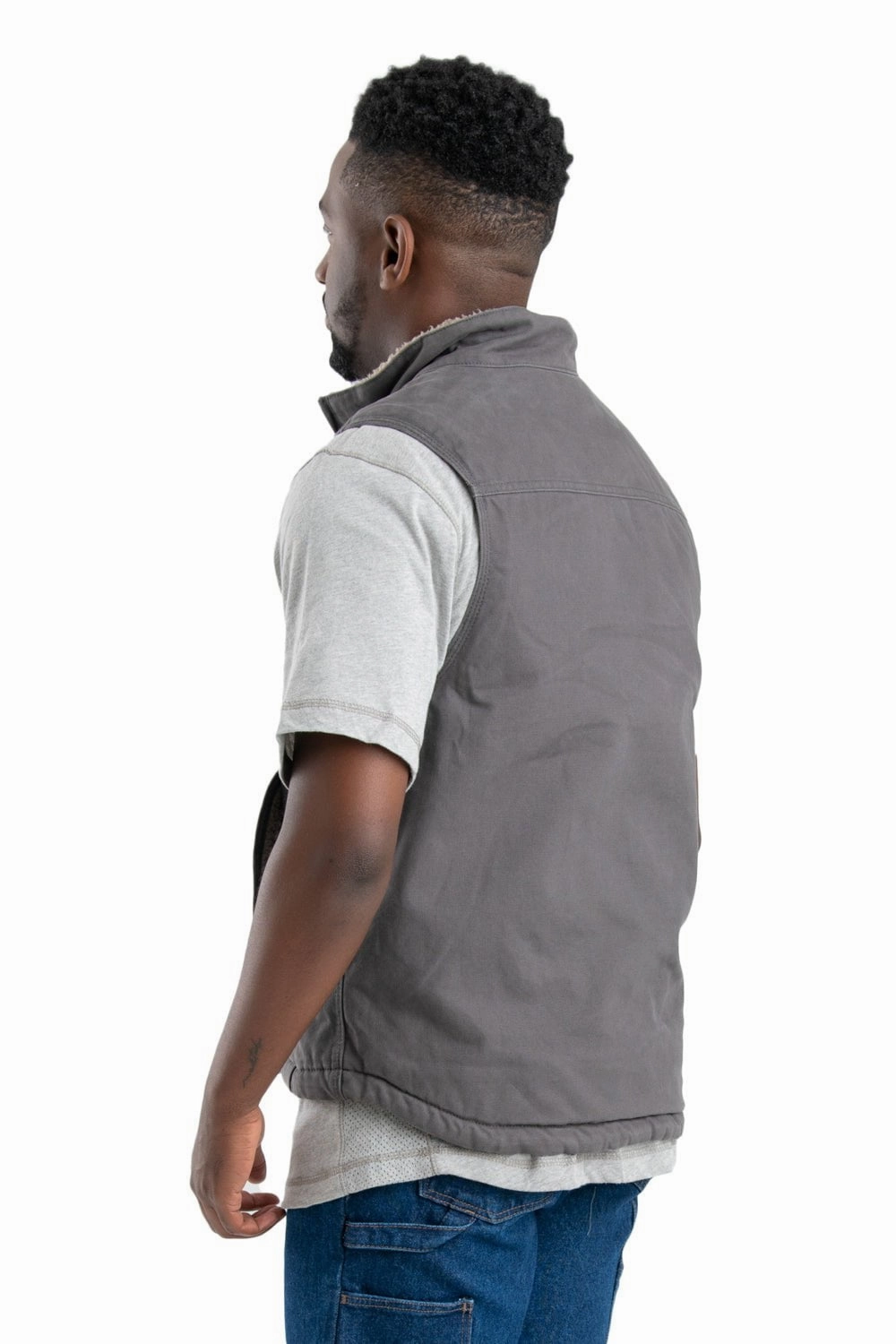 Berne Apparel Mens Heartland Sherpa-Lined Duck Slate 100% Cotton Vest Dynamic Compression Fit