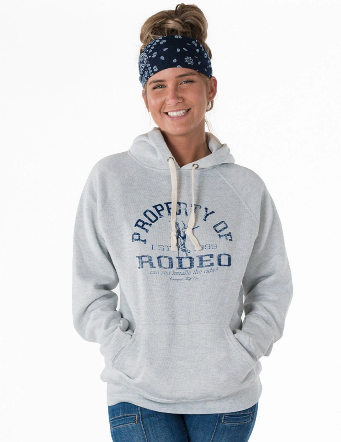 Wind Stop Detachable Components Cowgirl Tuff Womens Property of Rodeo Ash Poly/Rayon Hoodie