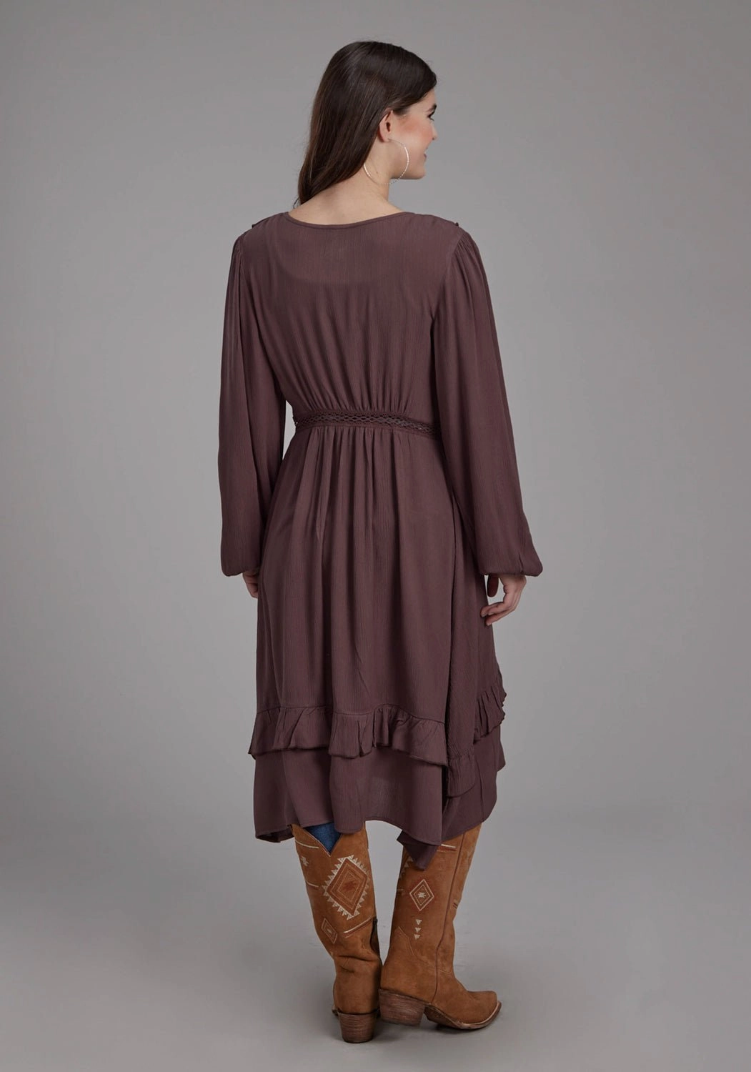 Fashionable Look Roper Womens Deep V Ruffles Brown 100% Rayon Cardigan Sweater