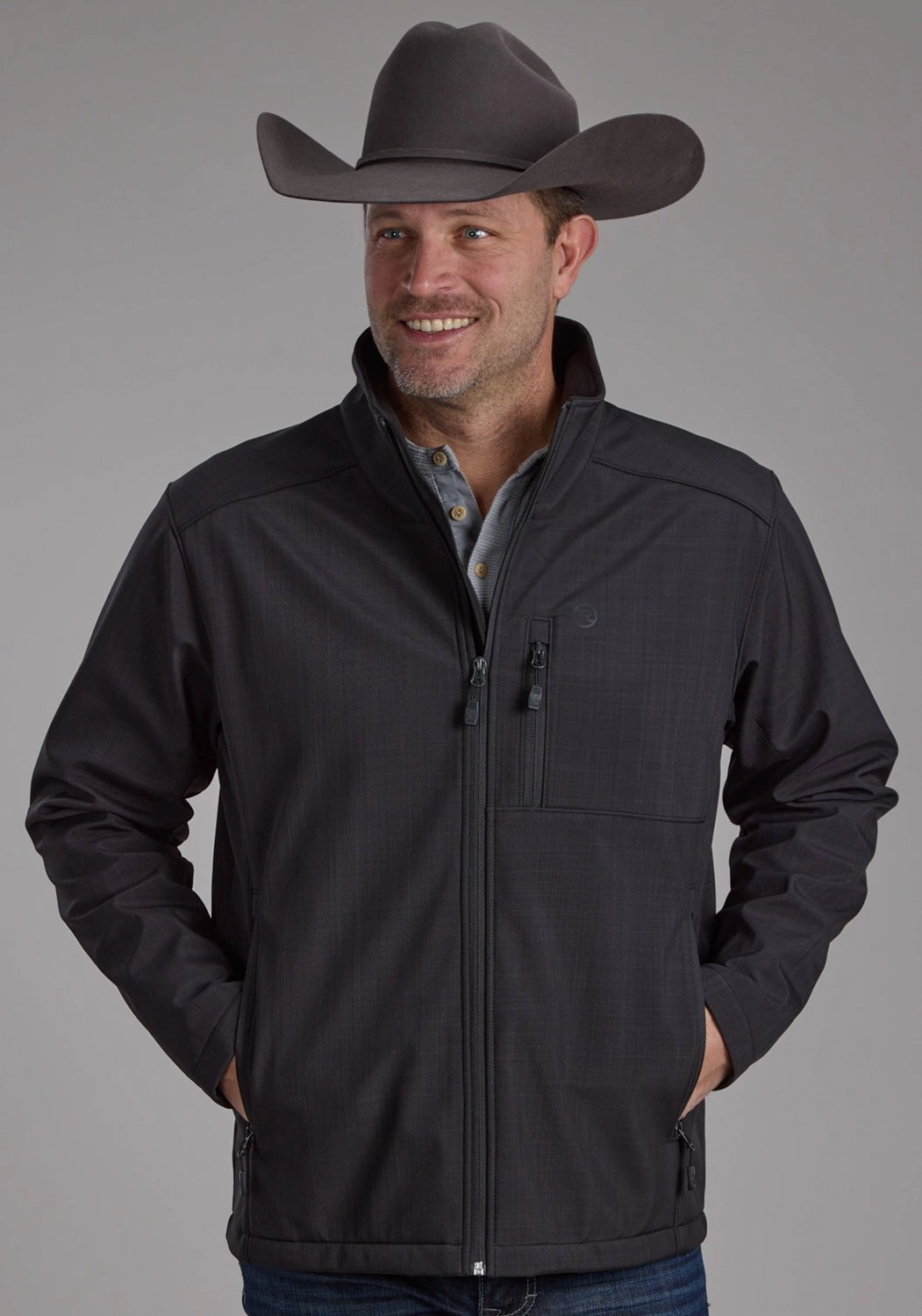 Roper Mens Technical Zip Charcoal Polyester Softshell Jacket Active Layer