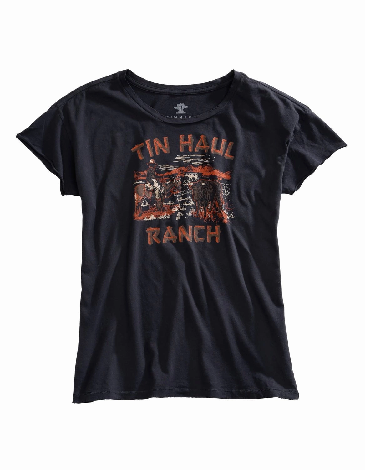 Tin Haul Womens Ranch Scene Grey 100% Cotton S/S T-Shirt Spring Collection