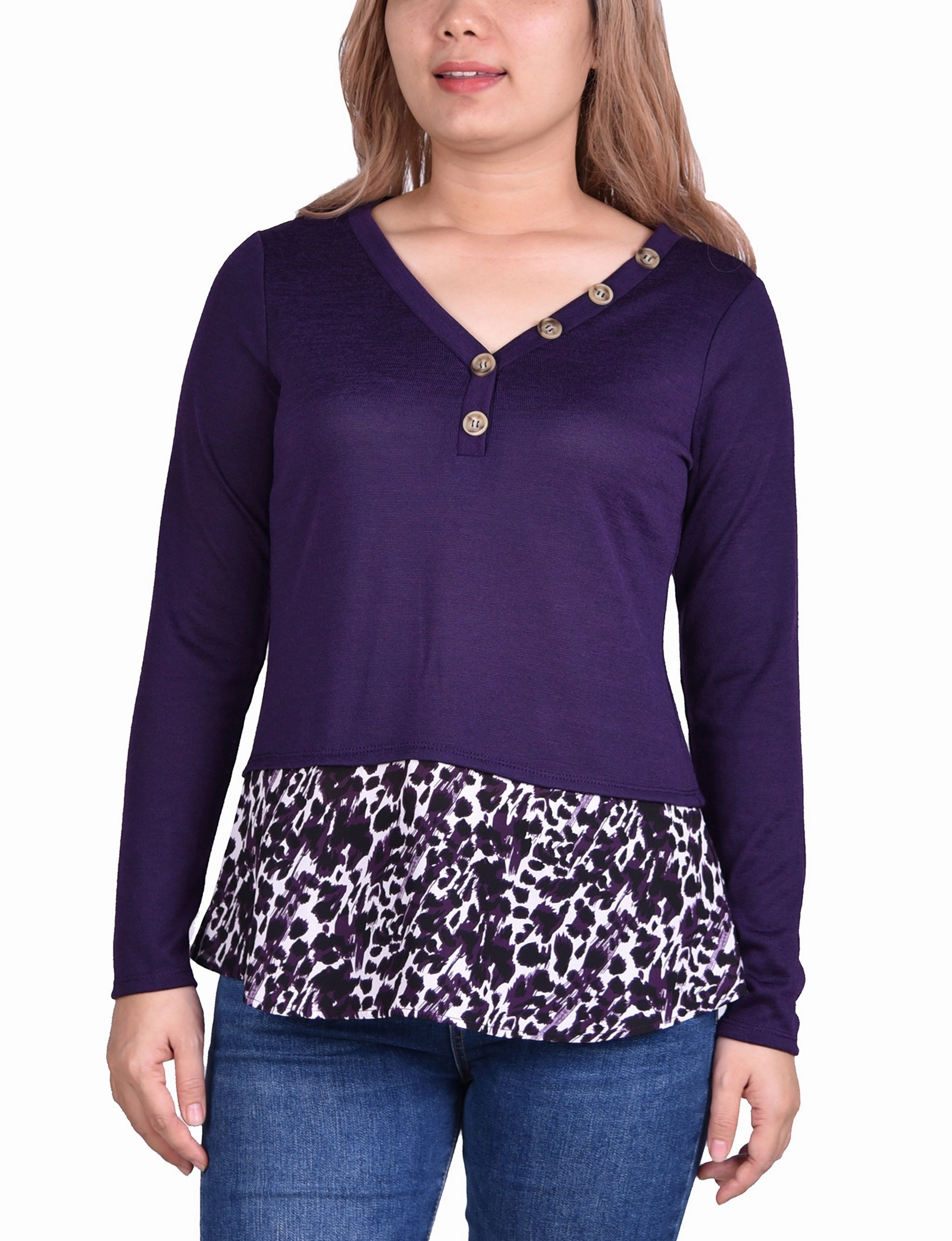 Hacci Top With Printed Hem Inset Petal Sleeve Architecture NonChafe Tag Placement
