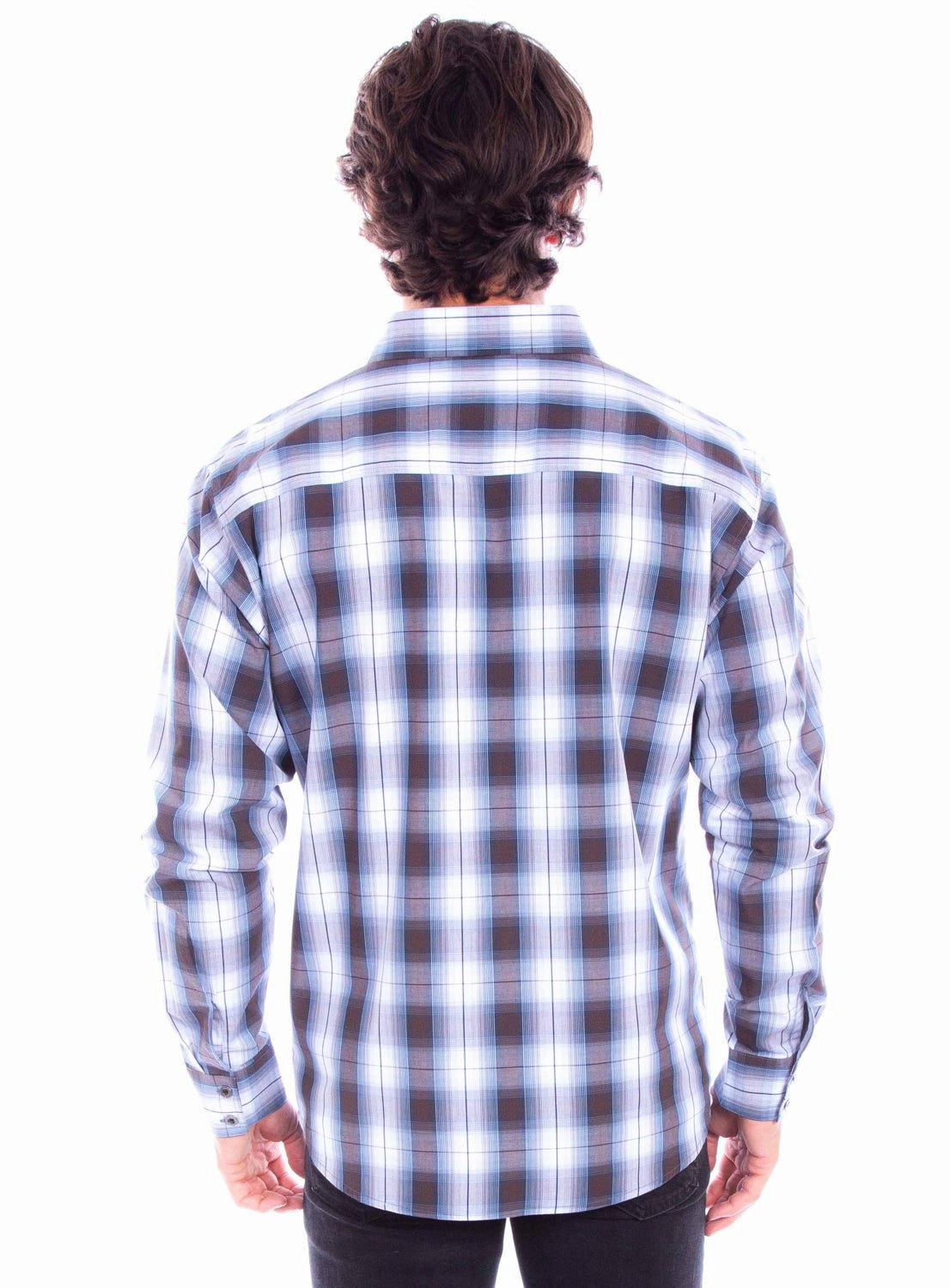 bohemian flair Scully Mens Worn Outs Plaid Blue/Brown 100% Cotton L/S Shirt