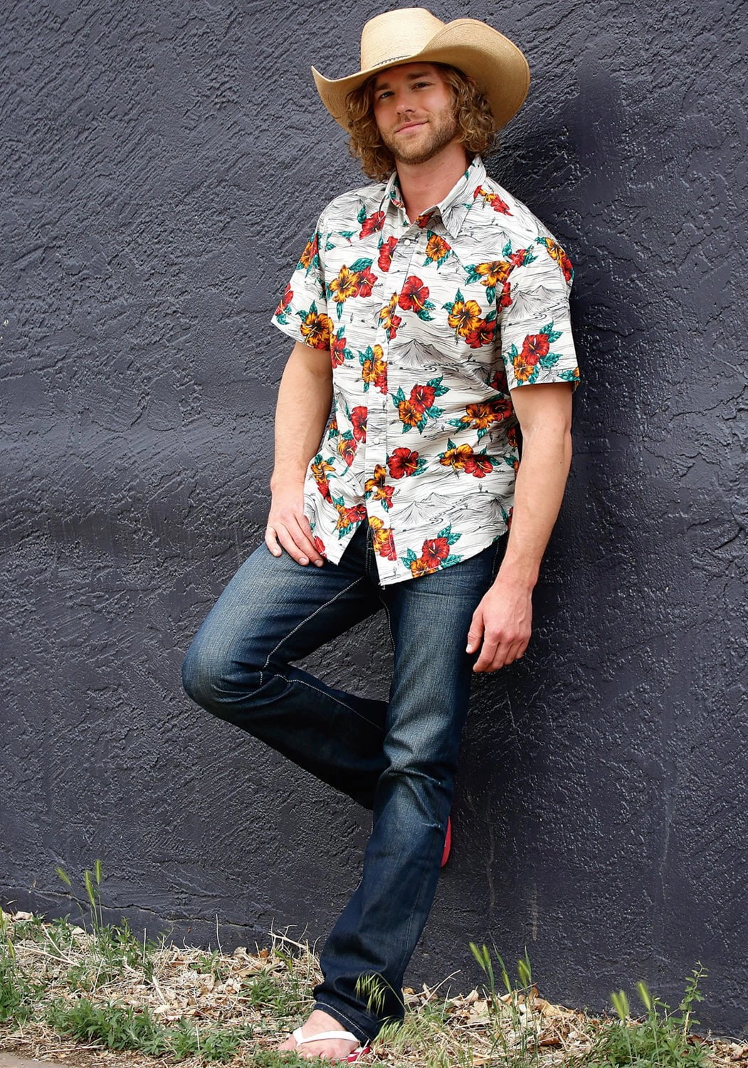 Ribbed Trim Tin Haul Mens Landscape Tropical Grey 100% Cotton S/S Shirt