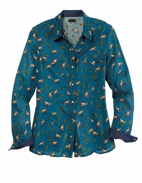 Tin Haul Womens Kickin Up Dust Blue 100% Cotton L/S Shirt Pre Shrunk Cotton Blend