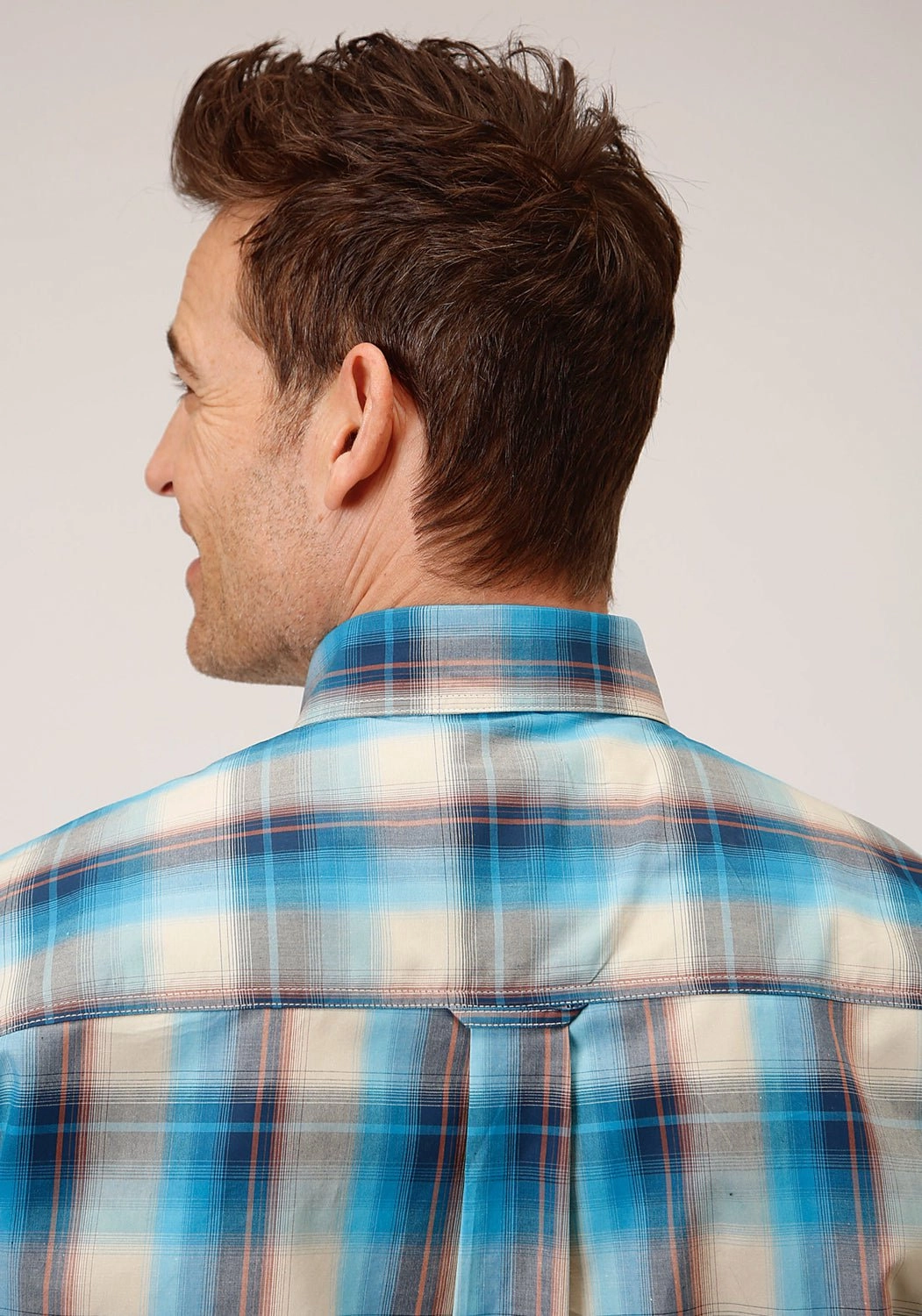 Roper Mens Sunset Plaid Blue 100% Cotton L/S Shirt Work Appropriate