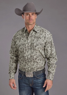 Fashionable Pick Functional Pocket Stetson Mens 2235 Silver Paisley Grey 100% Cotton L/S Shirt