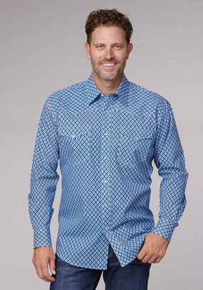 Roper Mens 2023 Foulard Blue 100% Cotton L/S Shirt Runway Inspired