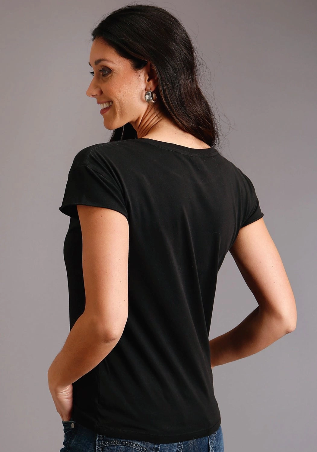 Country Escape Stetson Womens Black 100% Cotton Cowboy Lasso S/S T-Shirt