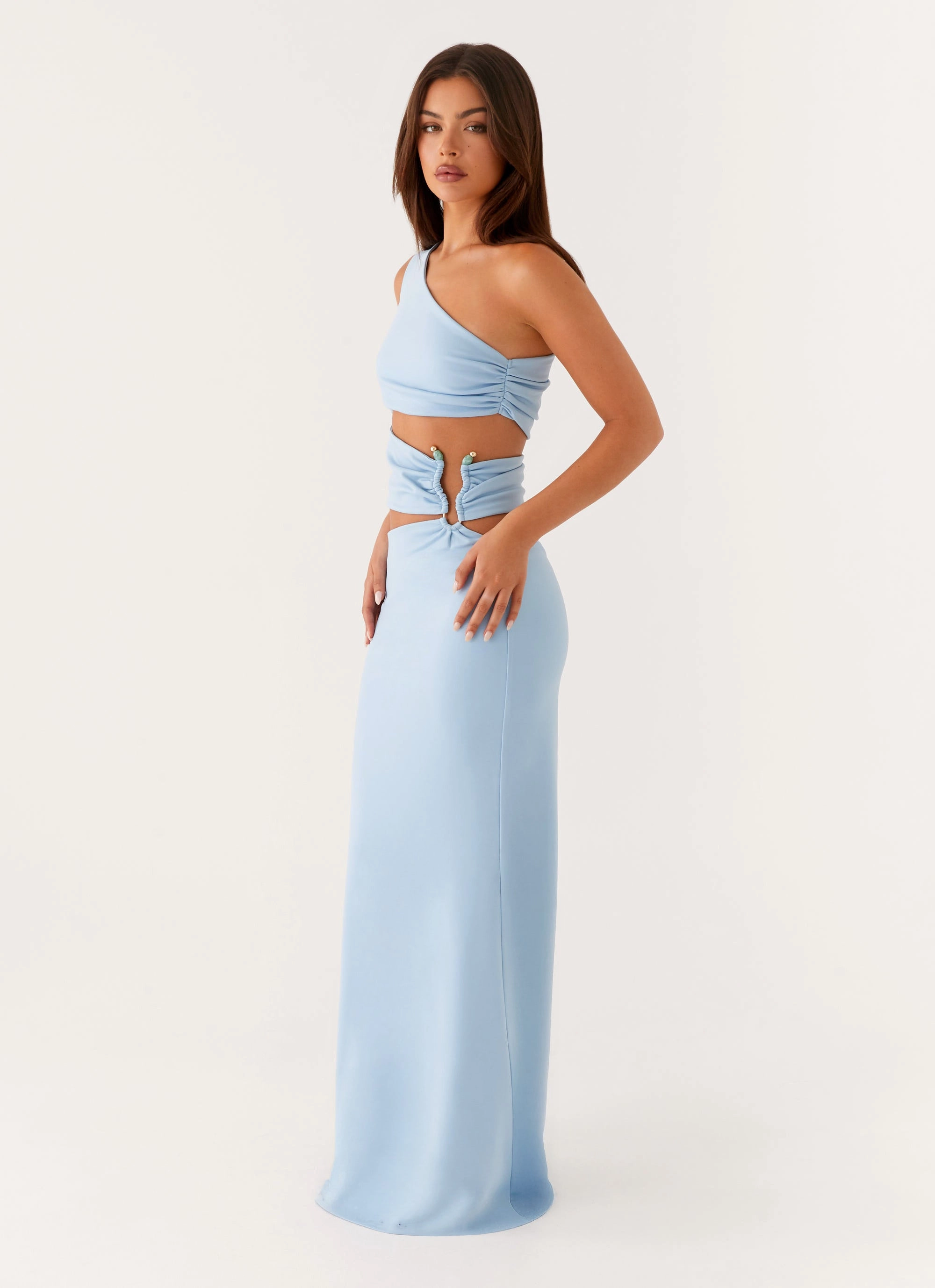 Laylani Cut Out Maxi Dress - Blue Draped Silhouette Classic Comfort